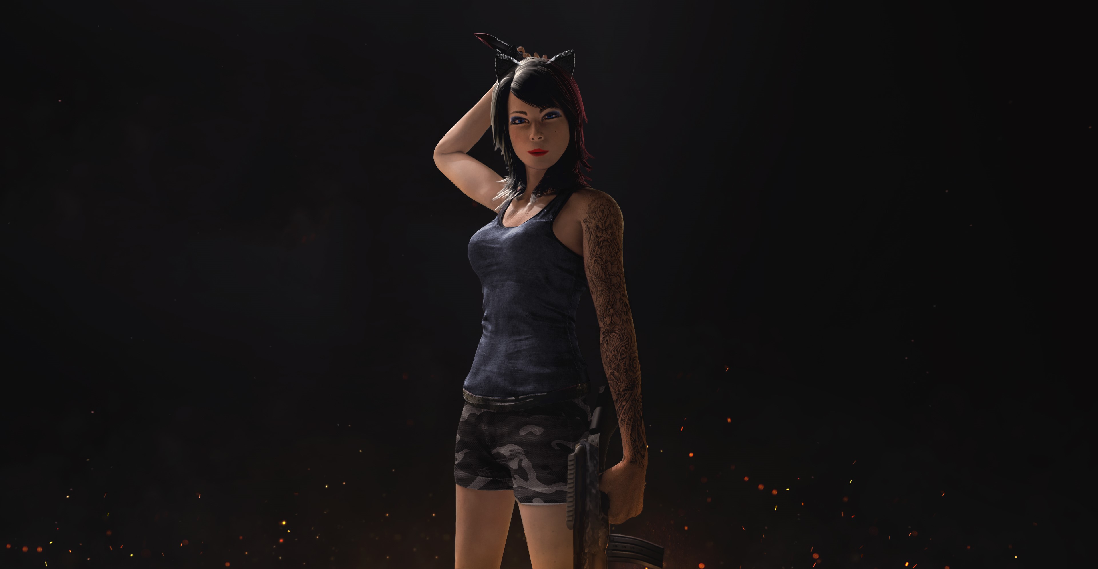 Woman with cat ears and gun HD Wallpaper