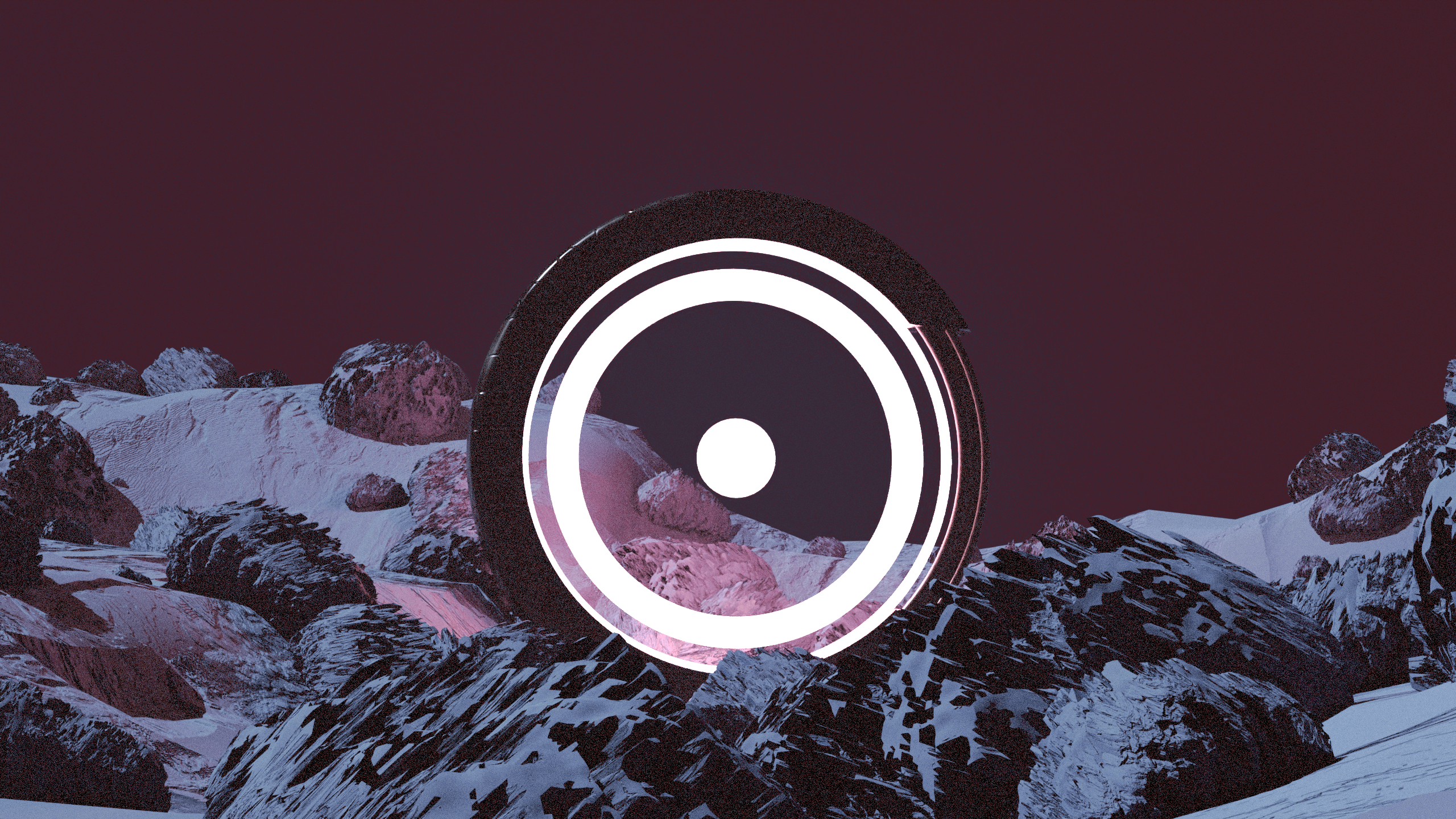 Portal in a snowy, rocky alien landscape HD Wallpaper