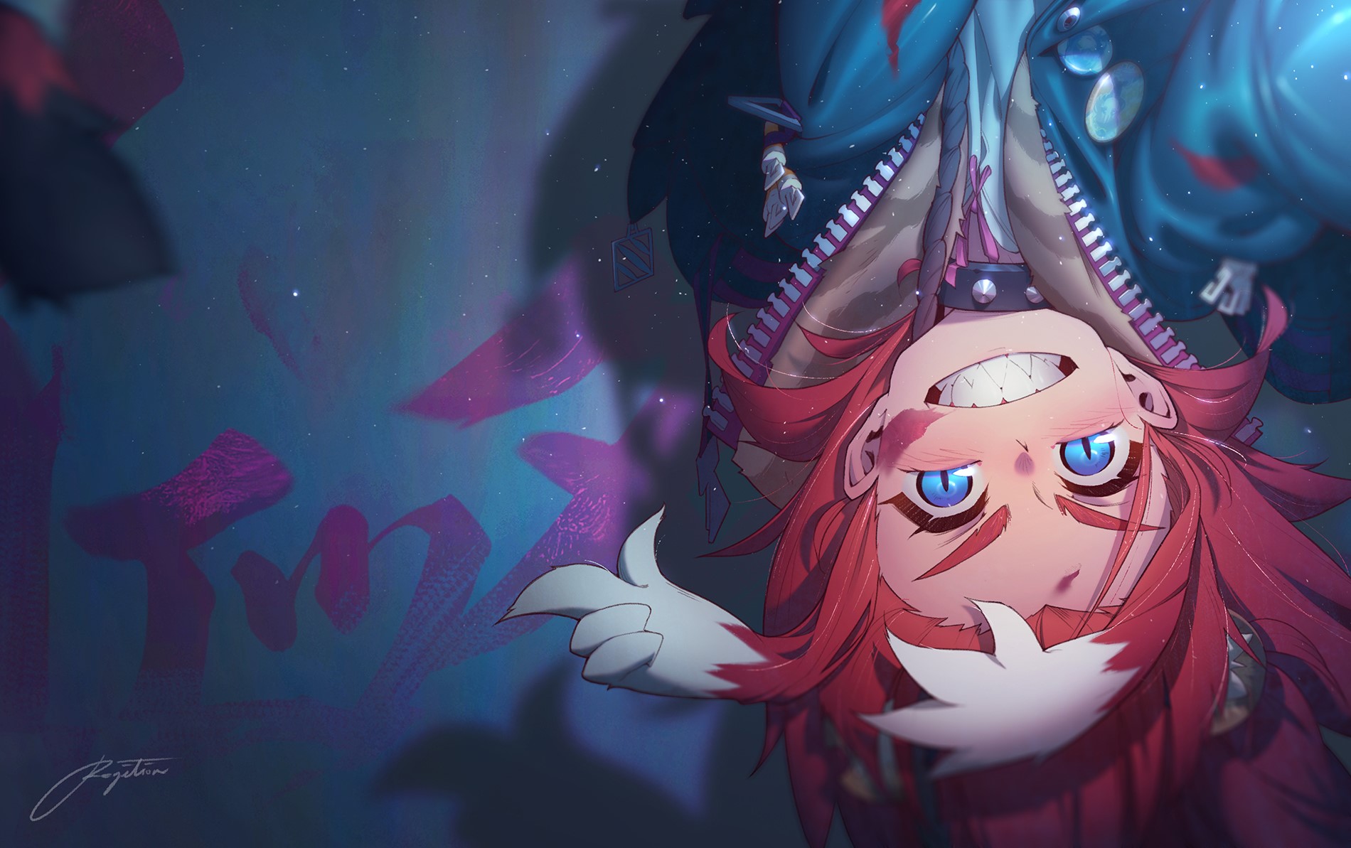 Anime girl with pink hair and blue eyes HD Wallpaper