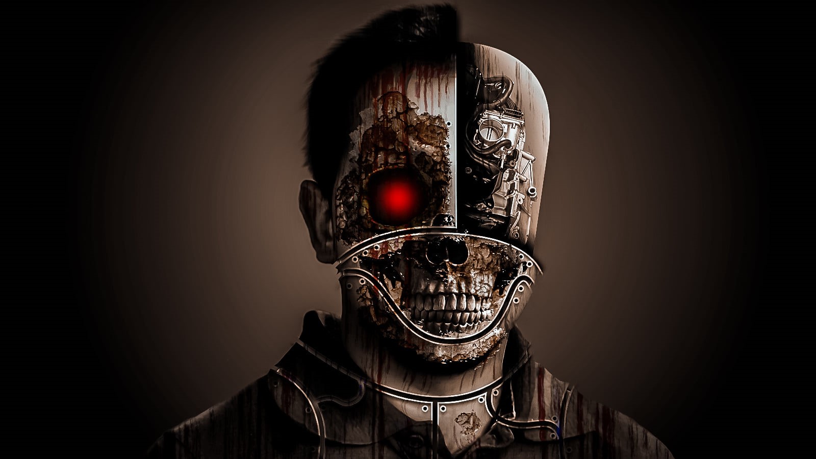 Horror cyborg skull with red eye HD Wallpaper