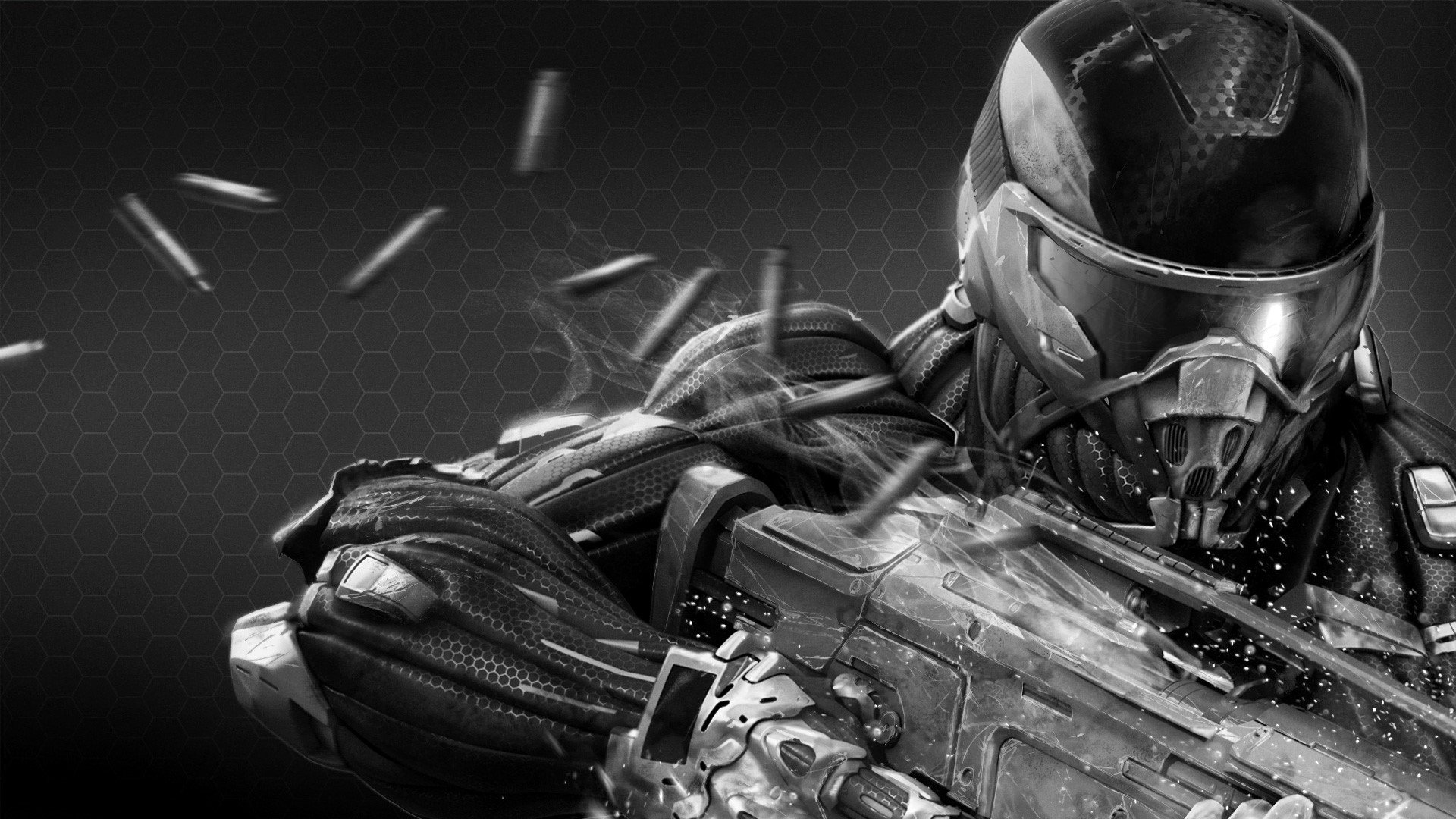 Soldier in Crysis 2 armor with bullets flying HD Wallpaper