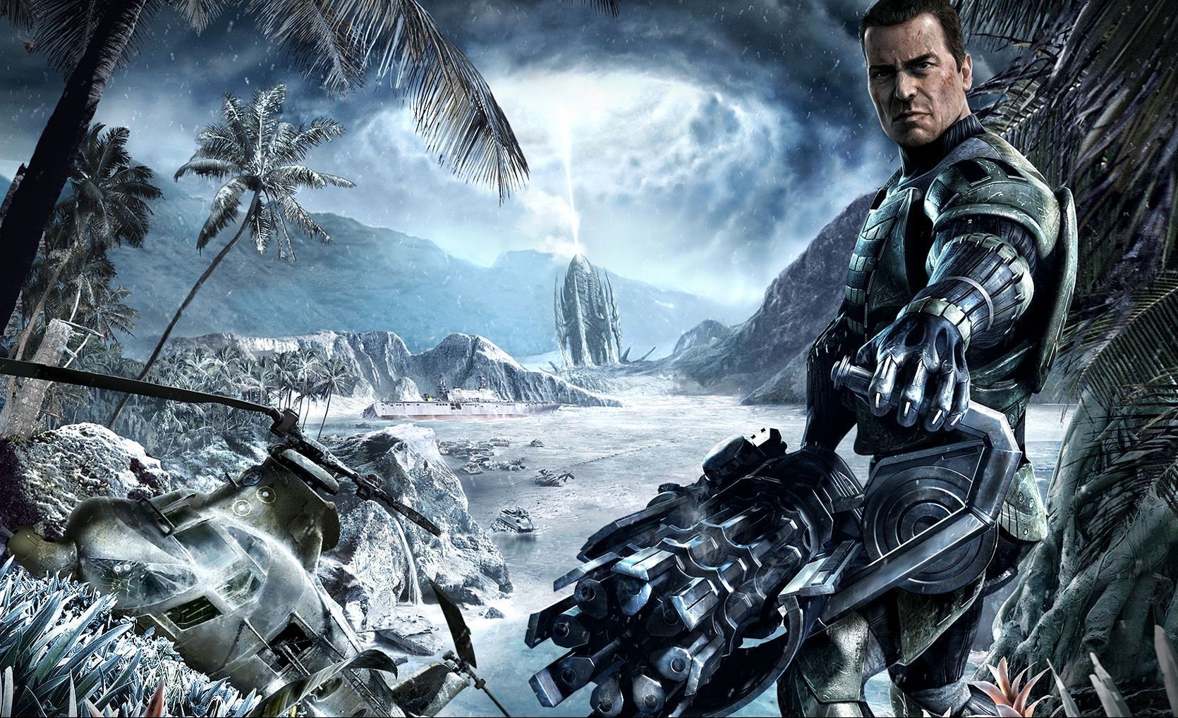Crysis 2 soldier with alien structure HD Wallpaper