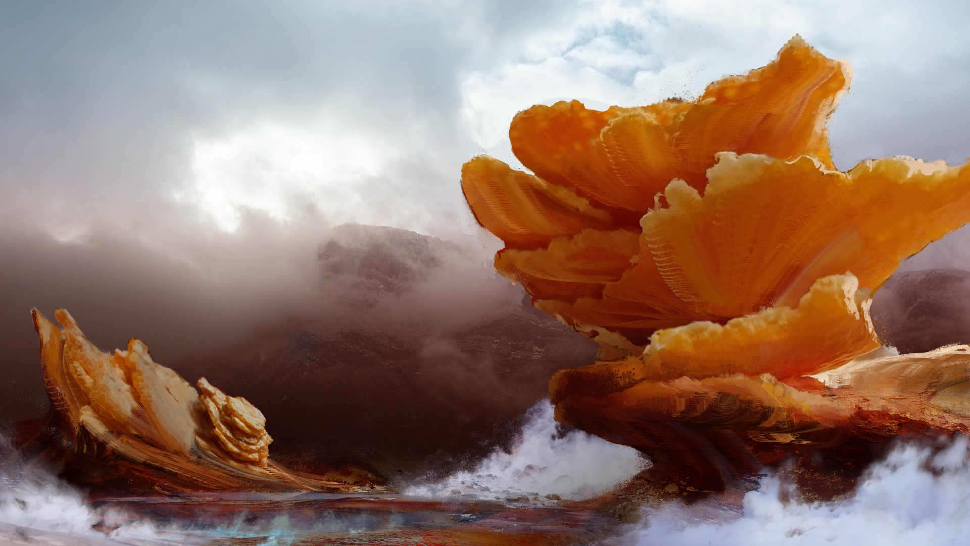Orange mushroom-like formation by Guillaume Hochart HD Wallpaper