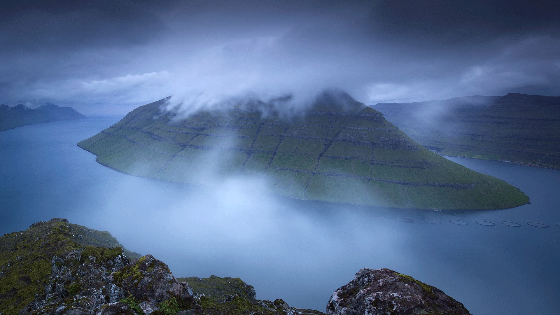 Misty mountains and sea in the Faroe Islands HD Wallpaper