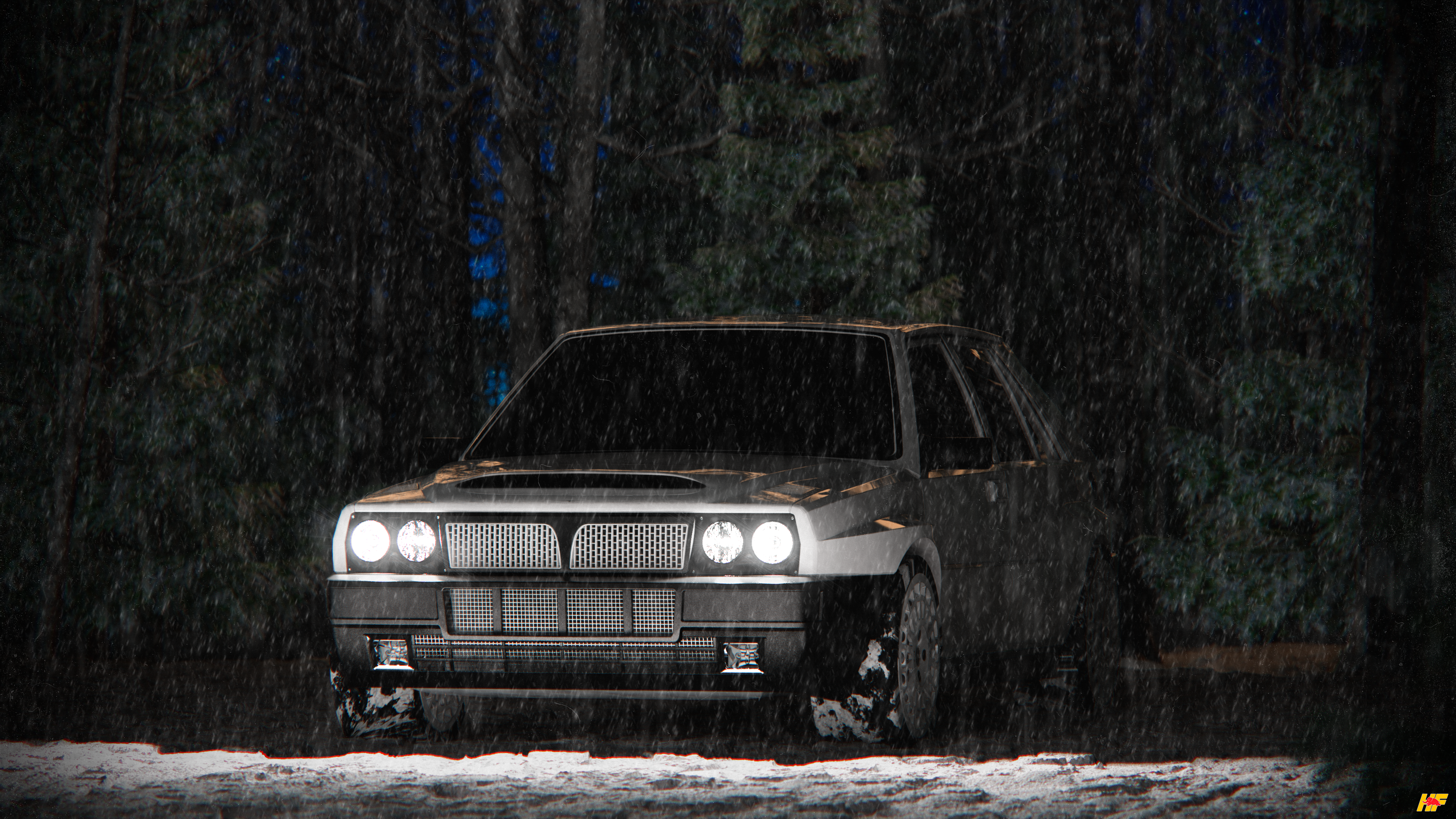Lancia Delta Integrale in snow at night HD Wallpaper