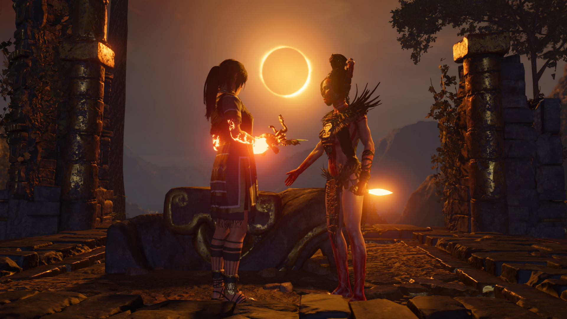 Lara Croft from Shadow of the Tomb Raider during an eclipse HD Wallpaper