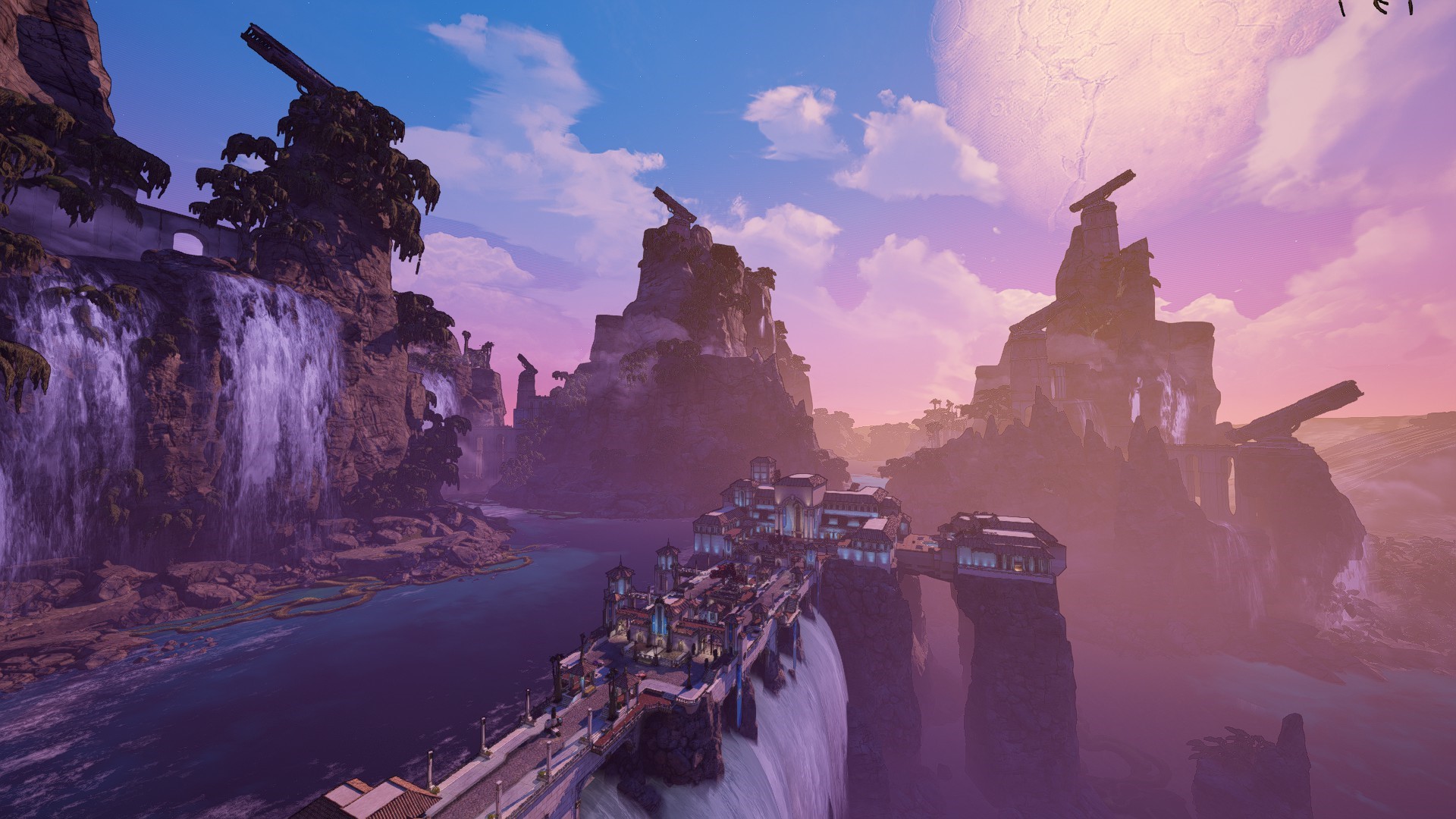 Borderlands 3 video game art with waterfalls and castles HD Wallpaper
