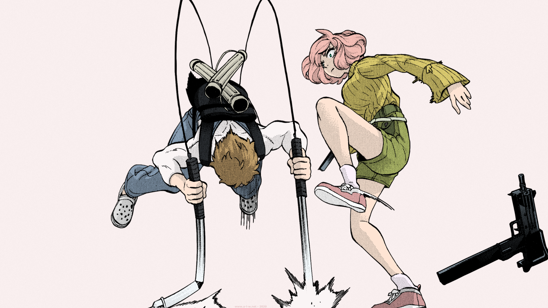 Renji Asai and Kei Kikuno fighting with weapons HD Wallpaper