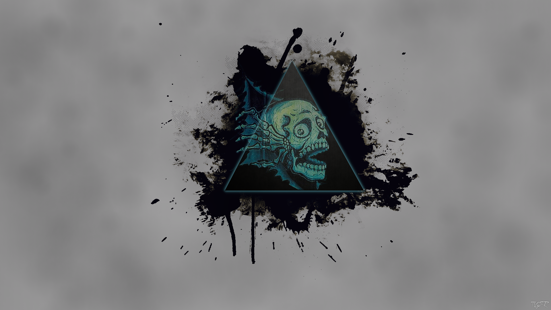 Skull with black splashes in a triangle HD Wallpaper