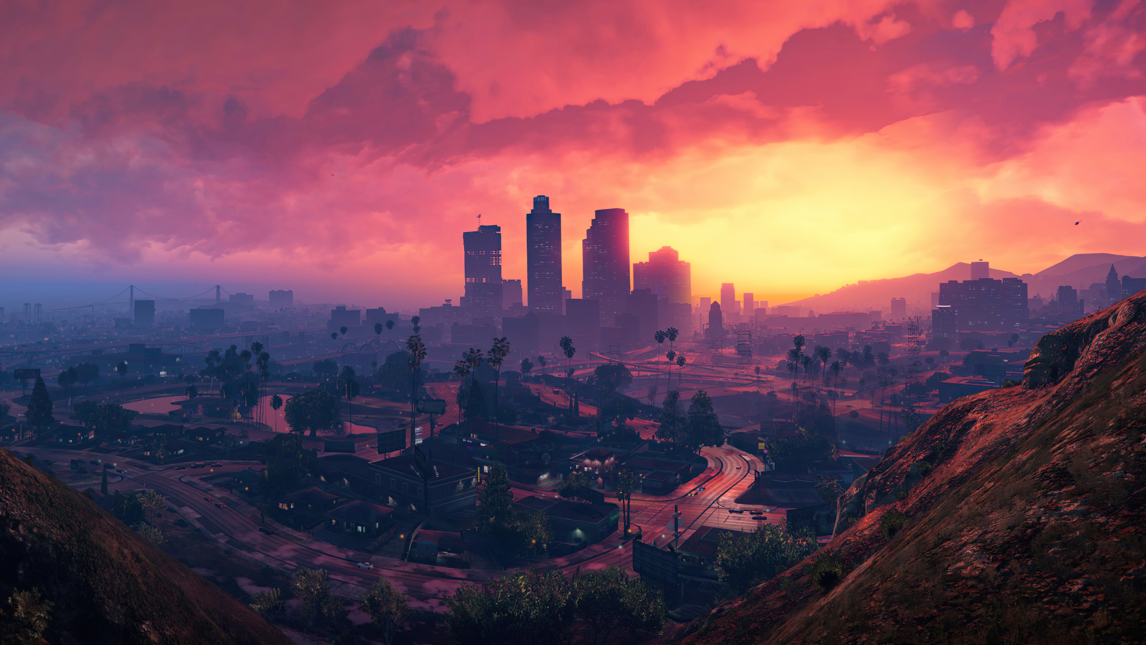 4K Grand Theft Auto V Cityscape at Sunset HD Wallpaper