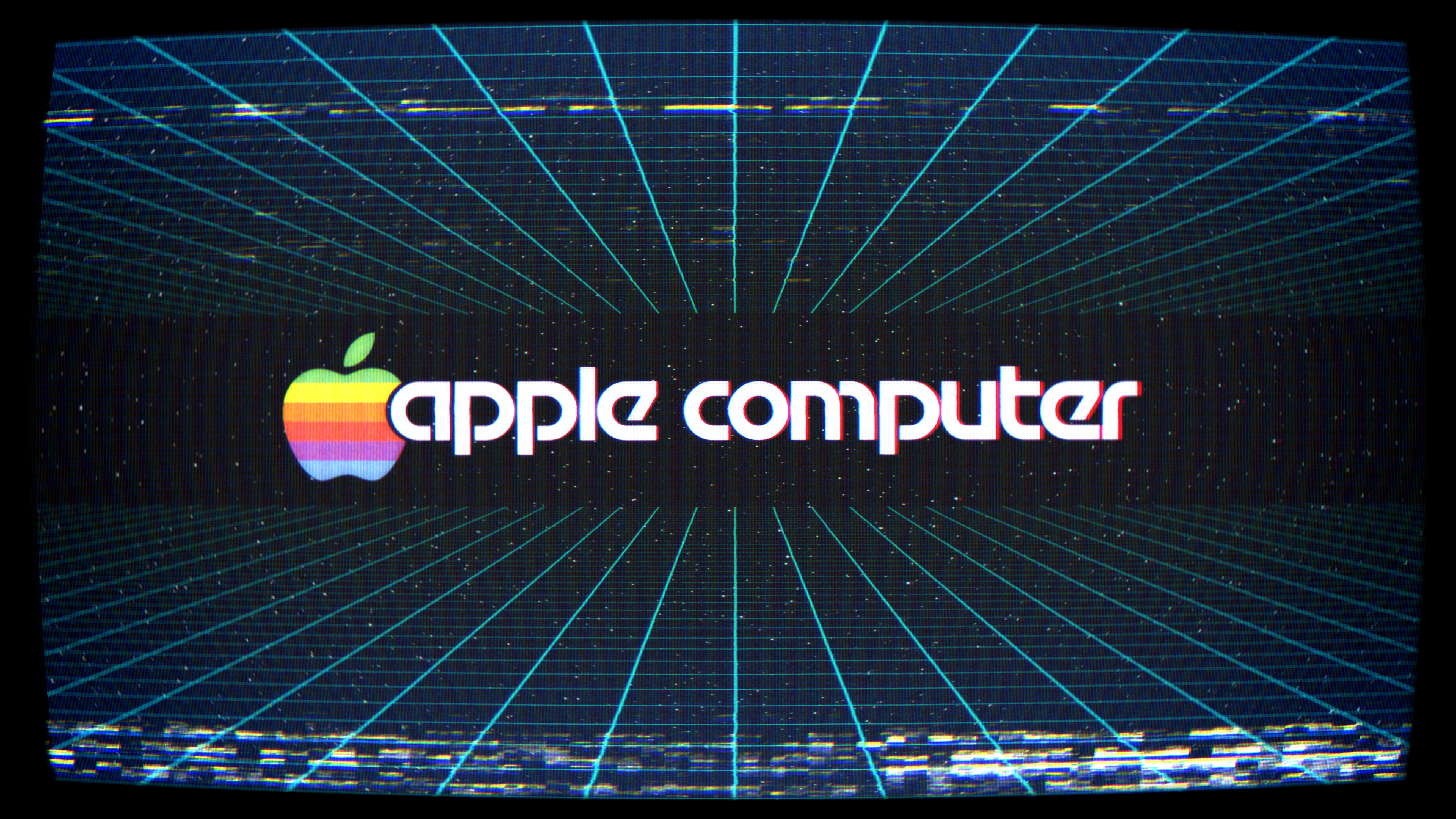 Apple Computer retro logo on a grid background HD Wallpaper