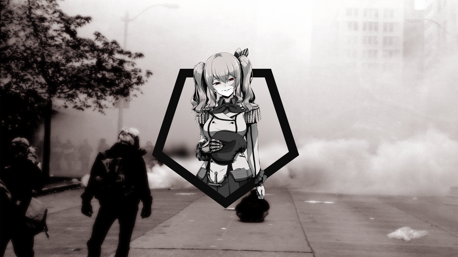 Kashima from Kantai Collection in a protest with gas masks HD Wallpaper