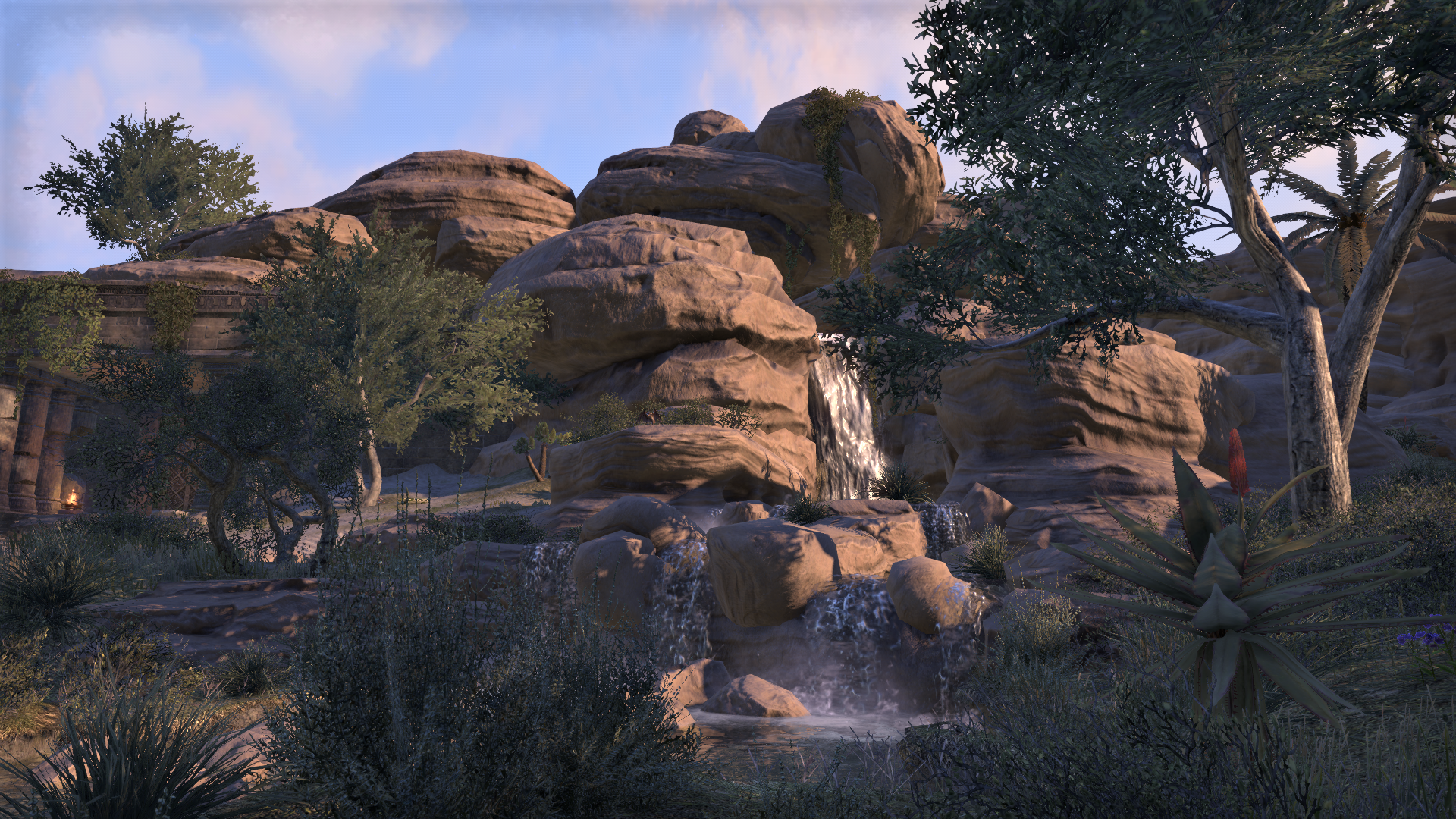 The Elder Scrolls Online rocky landscape with waterfall HD Wallpaper