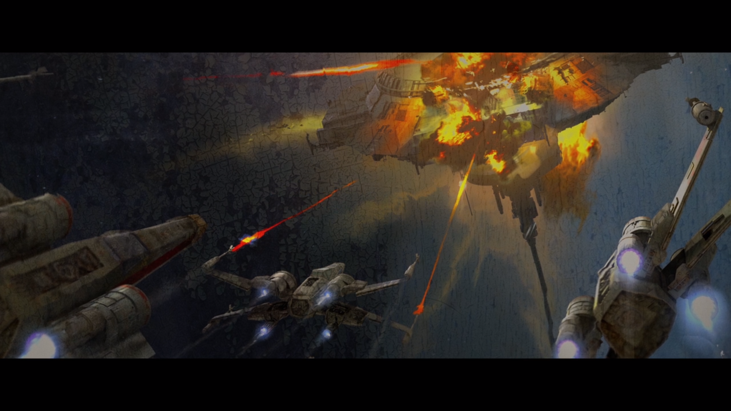 Star Wars battle scene with exploding ship and X-wings HD Wallpaper