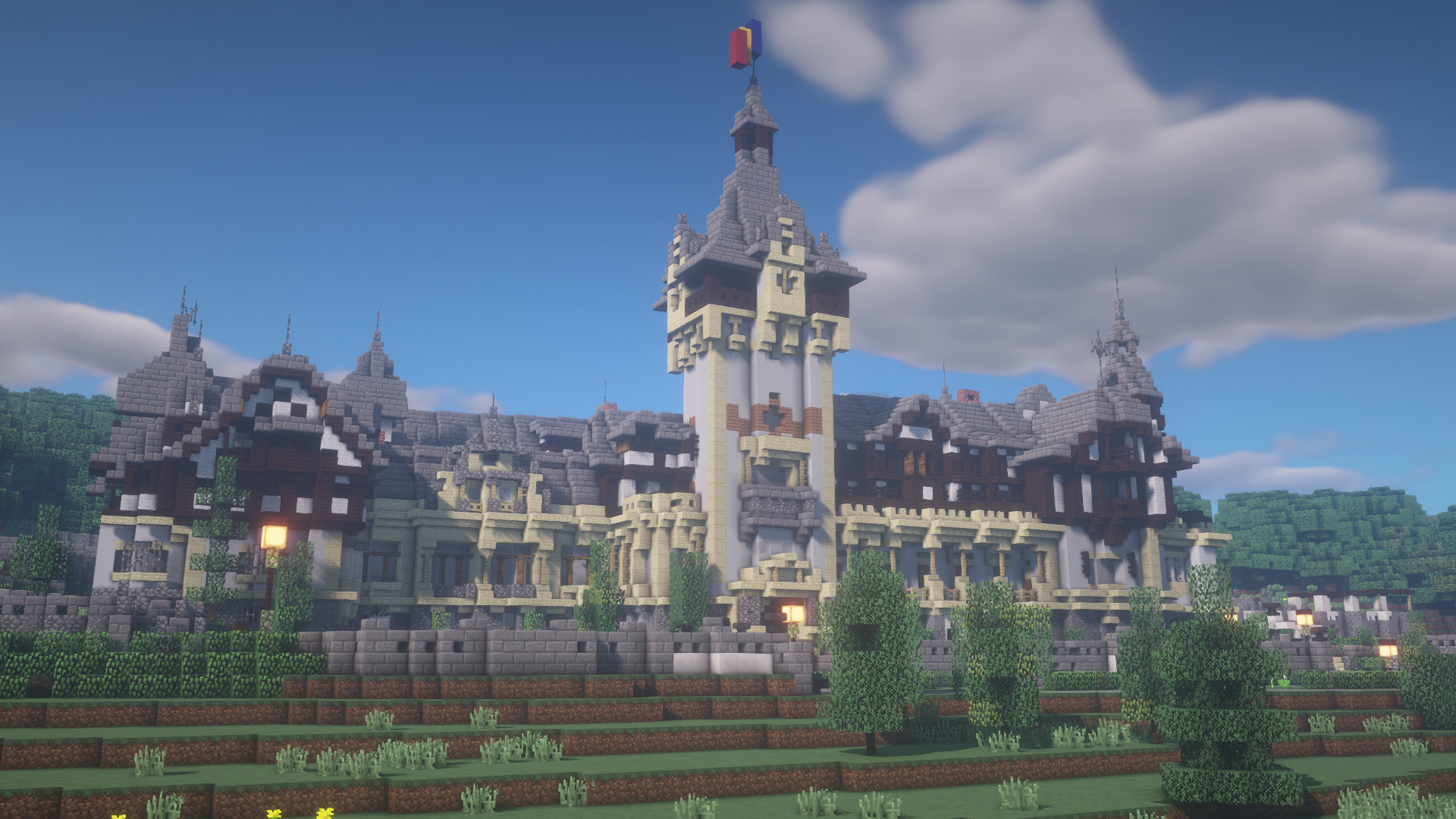 Peleș Castle in Sinaia, Romania, Minecraft Build HD Wallpaper
