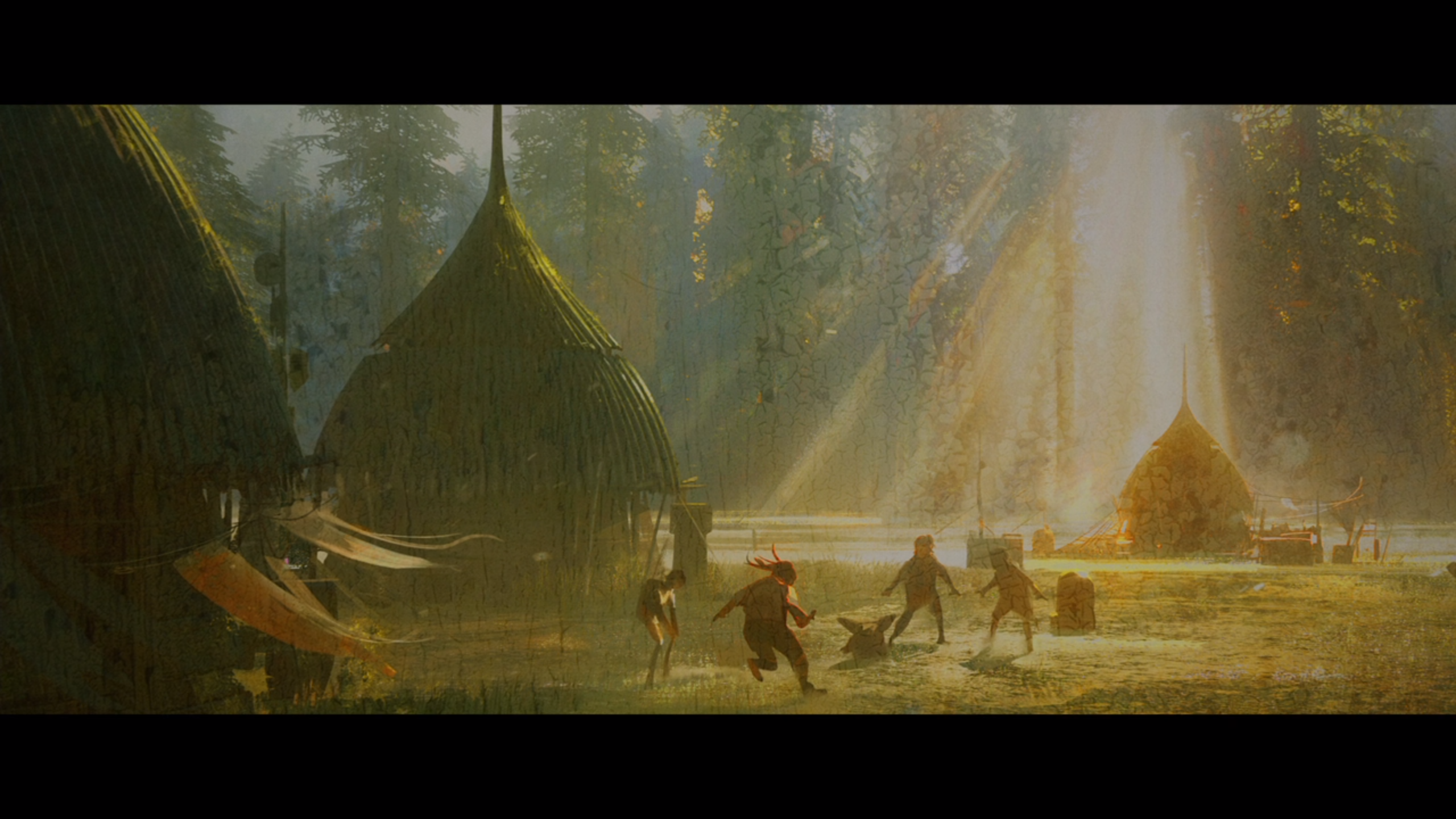 The Mandalorian: Grogu and Din Djarin in a forest village HD Wallpaper