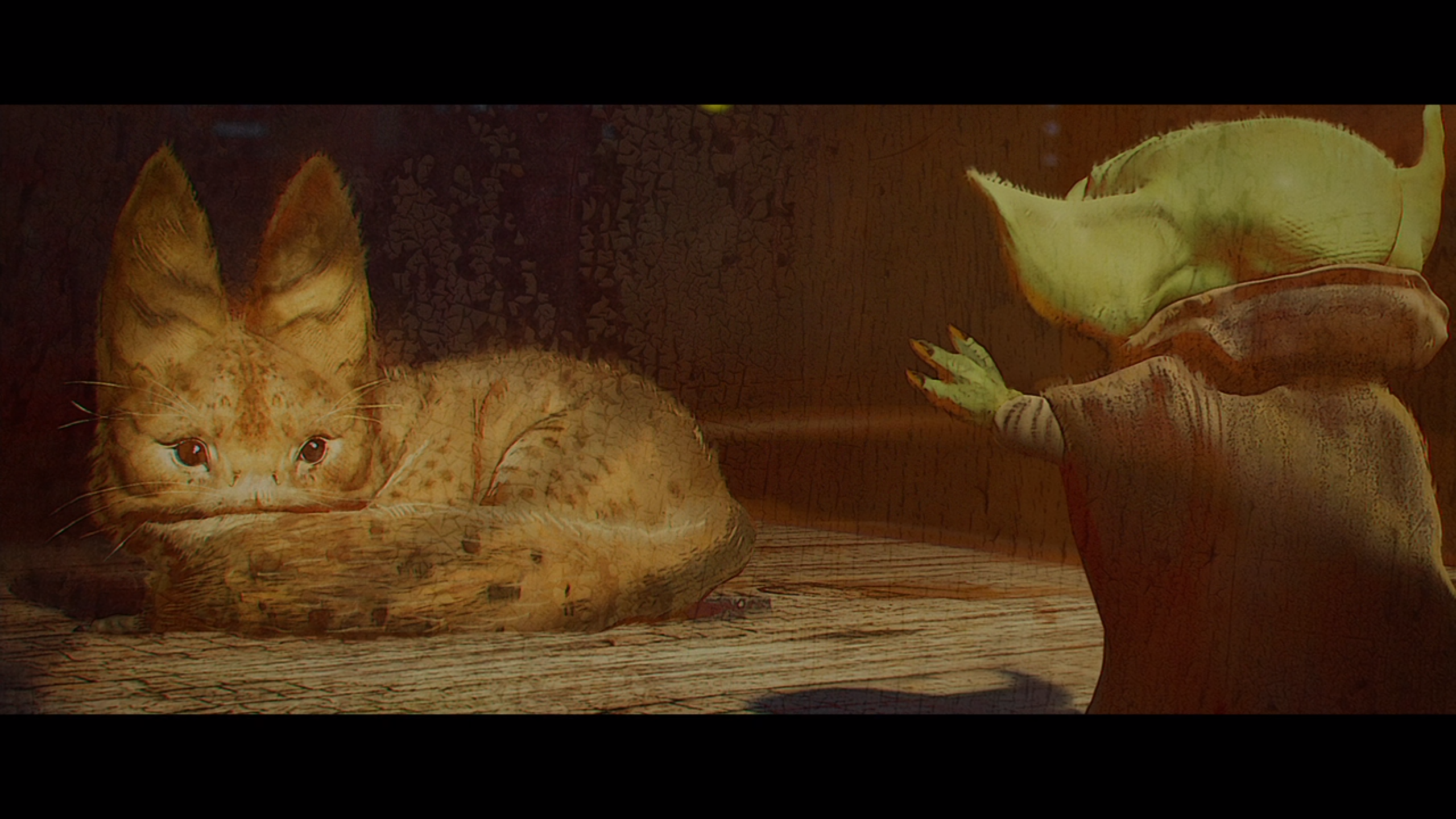 Grogu and a spotted cat from The Mandalorian HD Wallpaper