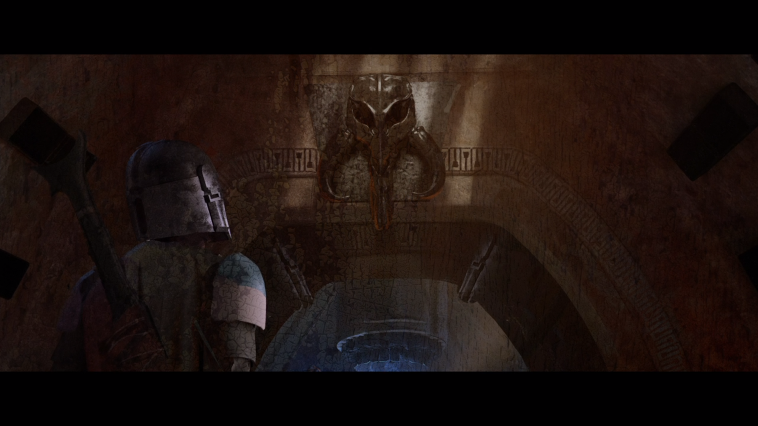 The Mandalorian with a skull emblem HD Wallpaper