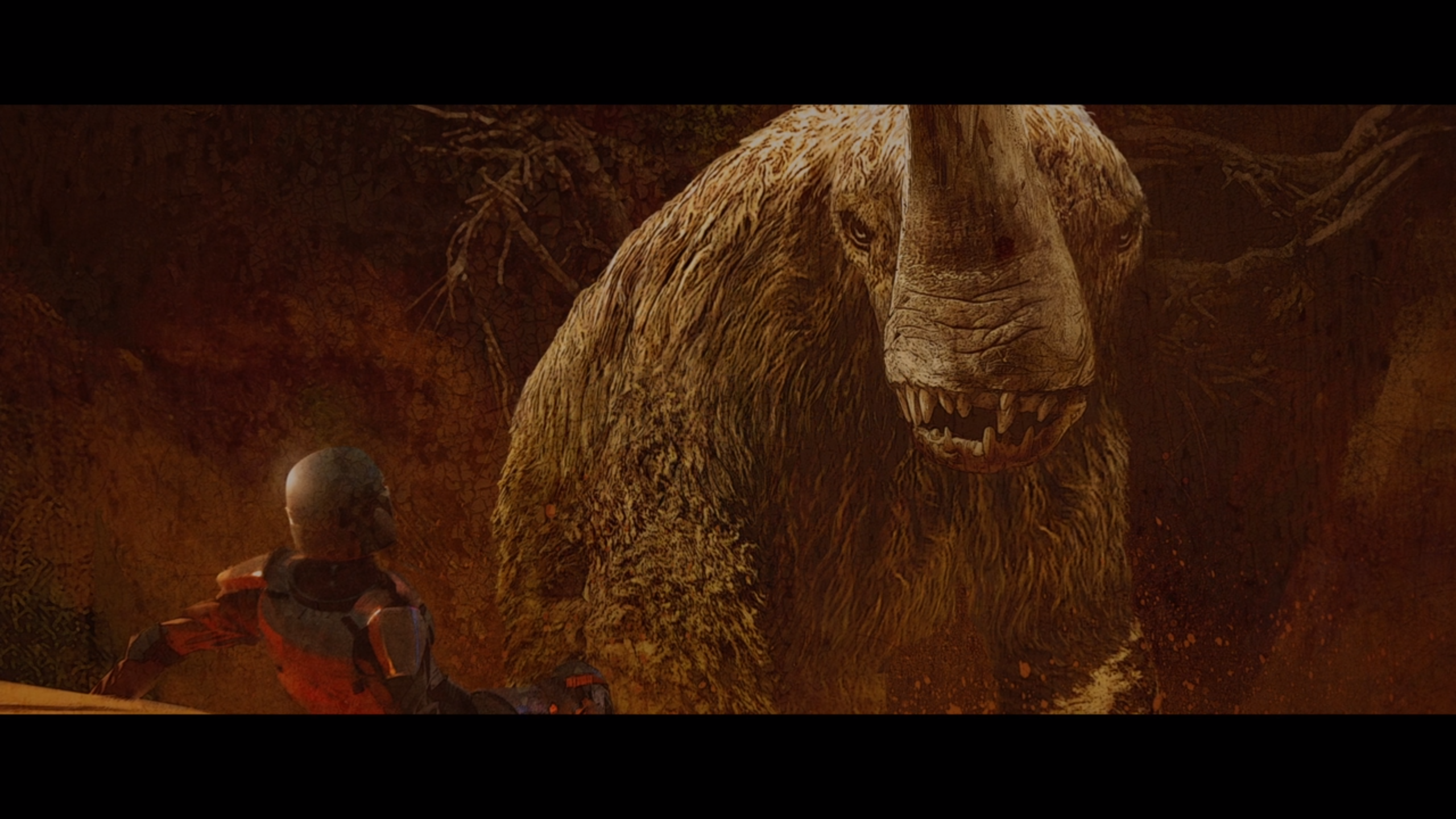 The Mandalorian and a large creature HD Wallpaper