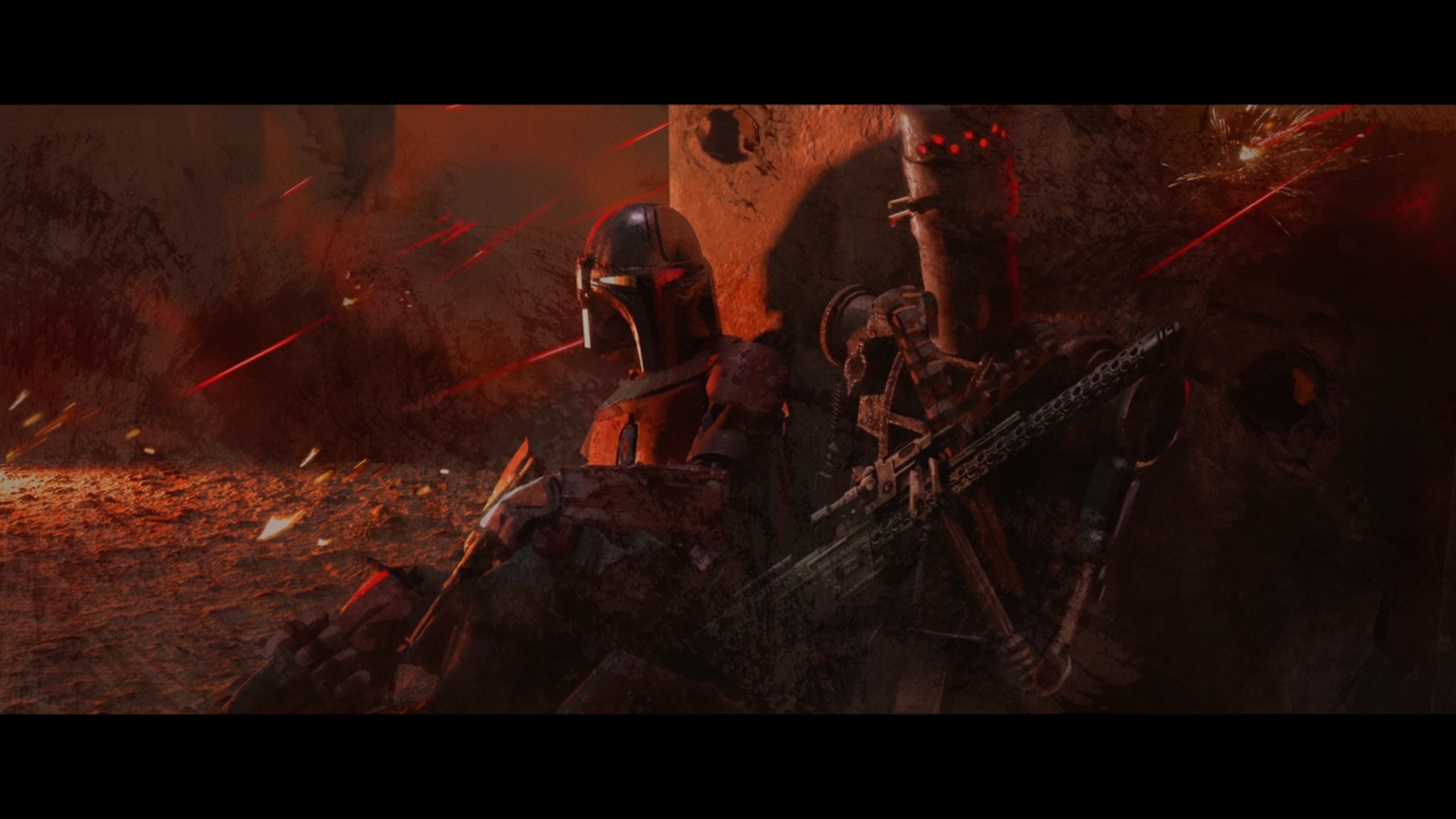 The Mandalorian and IG-11 in battle HD Wallpaper