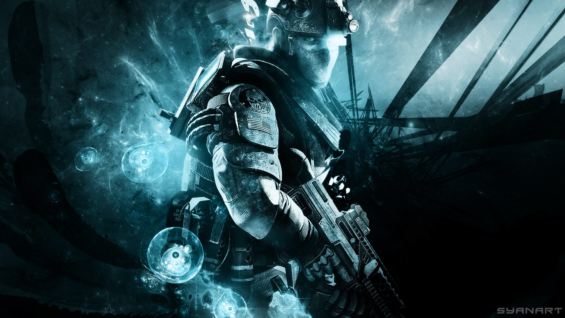 Tom Clancy's Ghost Recon soldier with glowing orbs HD Wallpaper