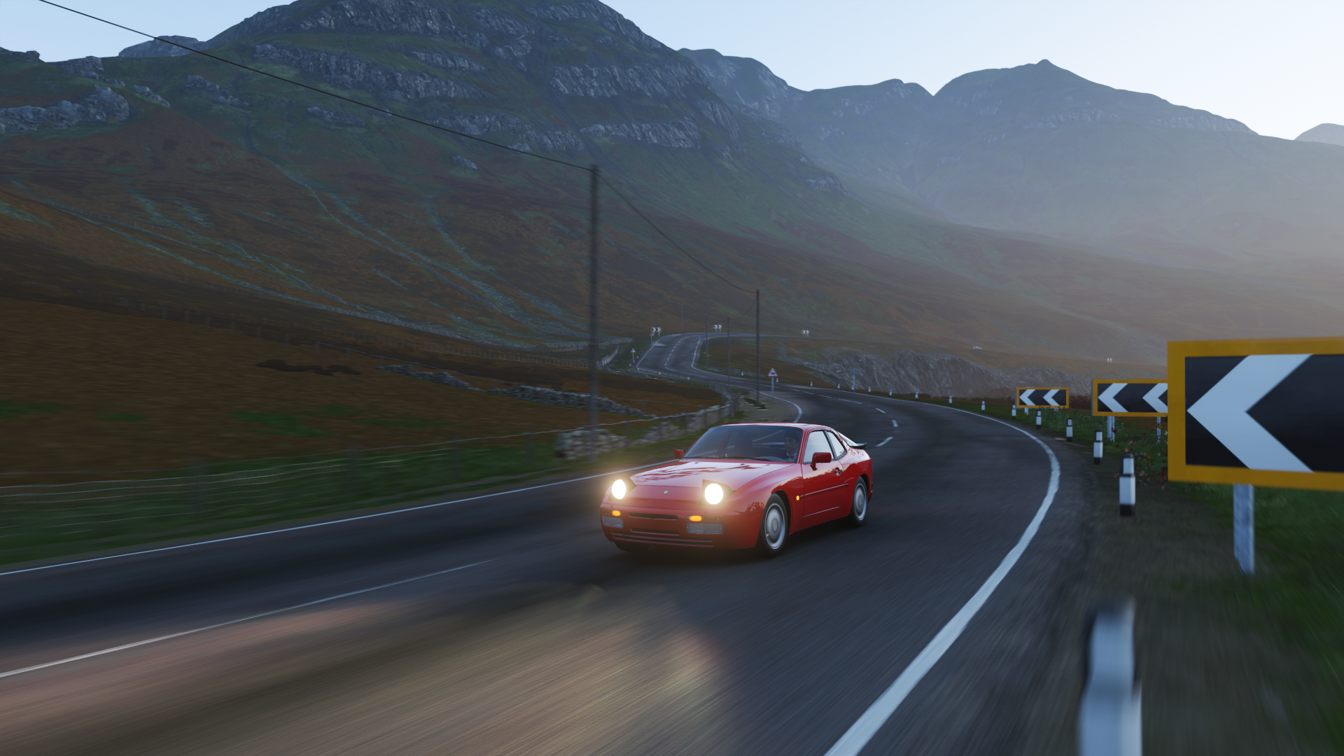 Red Porsche 944 driving on a winding road in Forza Horizon 4 HD Wallpaper