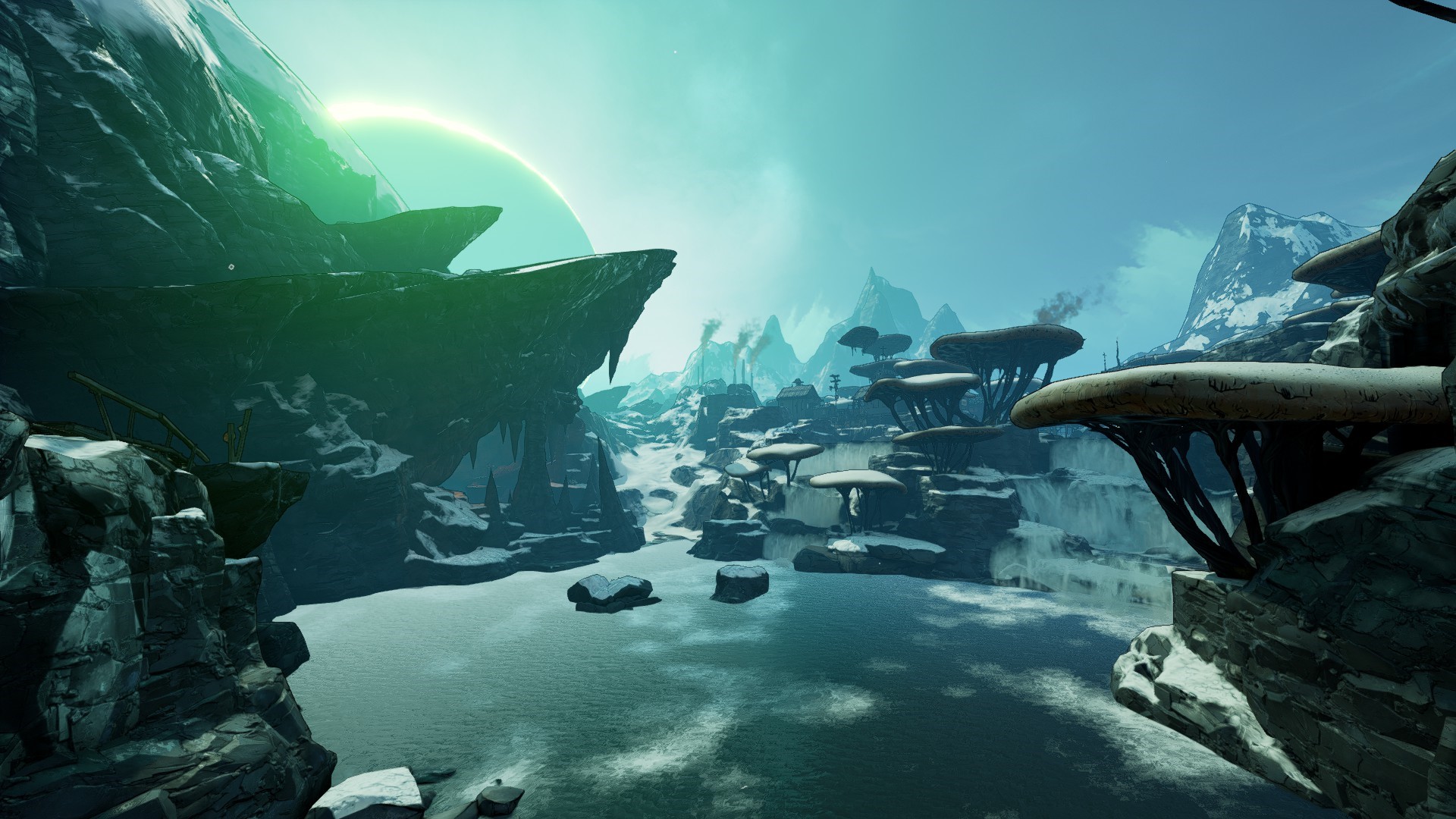 Borderlands 3 screenshot of a snowy alien landscape HD Wallpaper