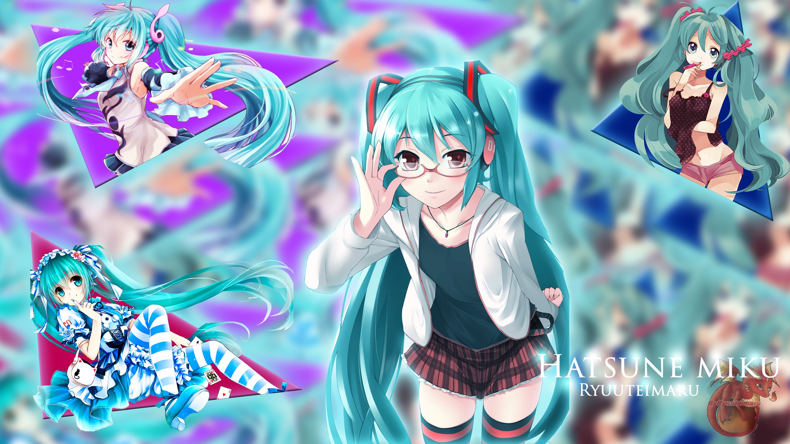 Hatsune Miku from Vocaloid collage HD Wallpaper