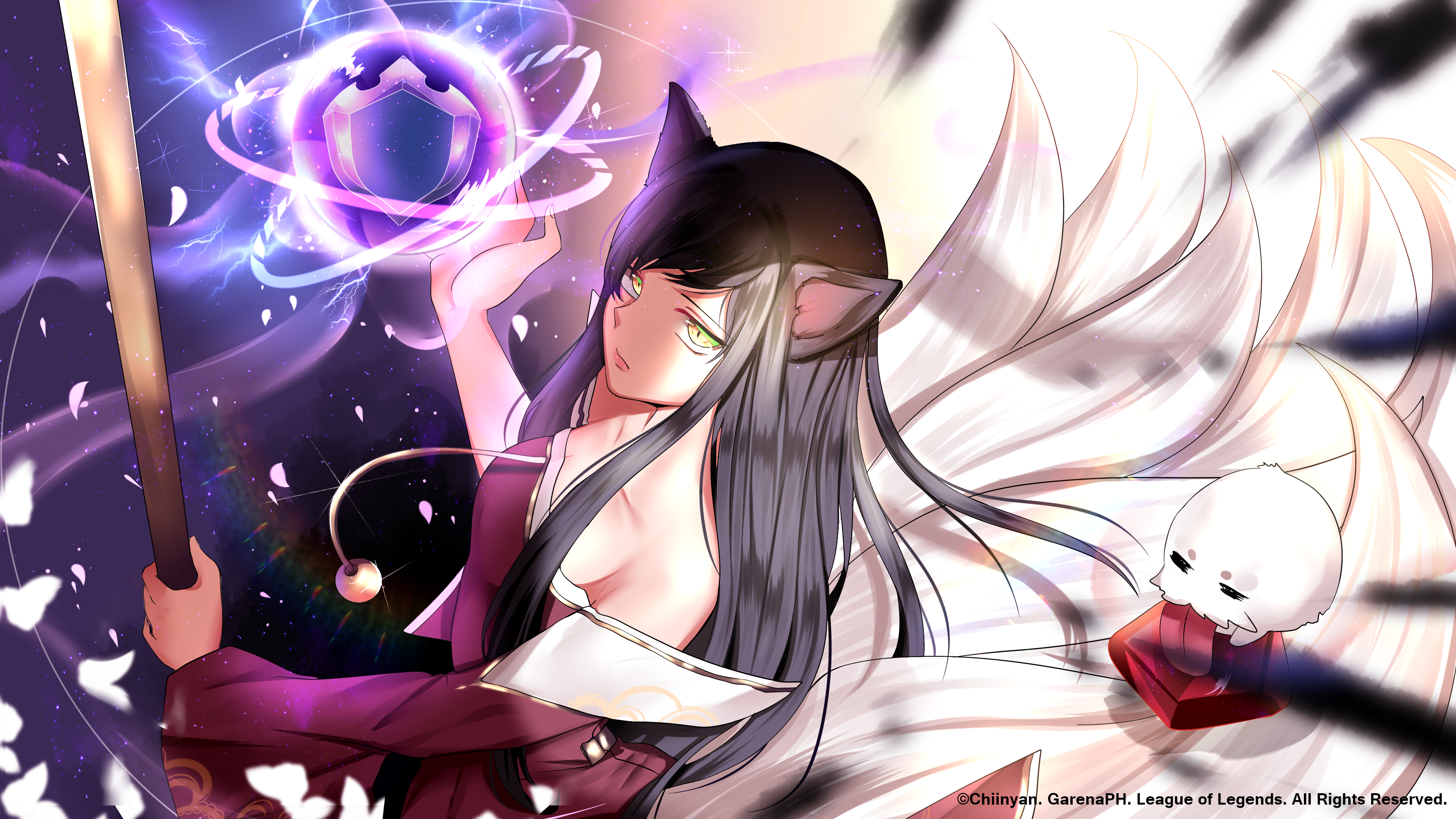 Ahri from League of Legends with a Poro HD Wallpaper