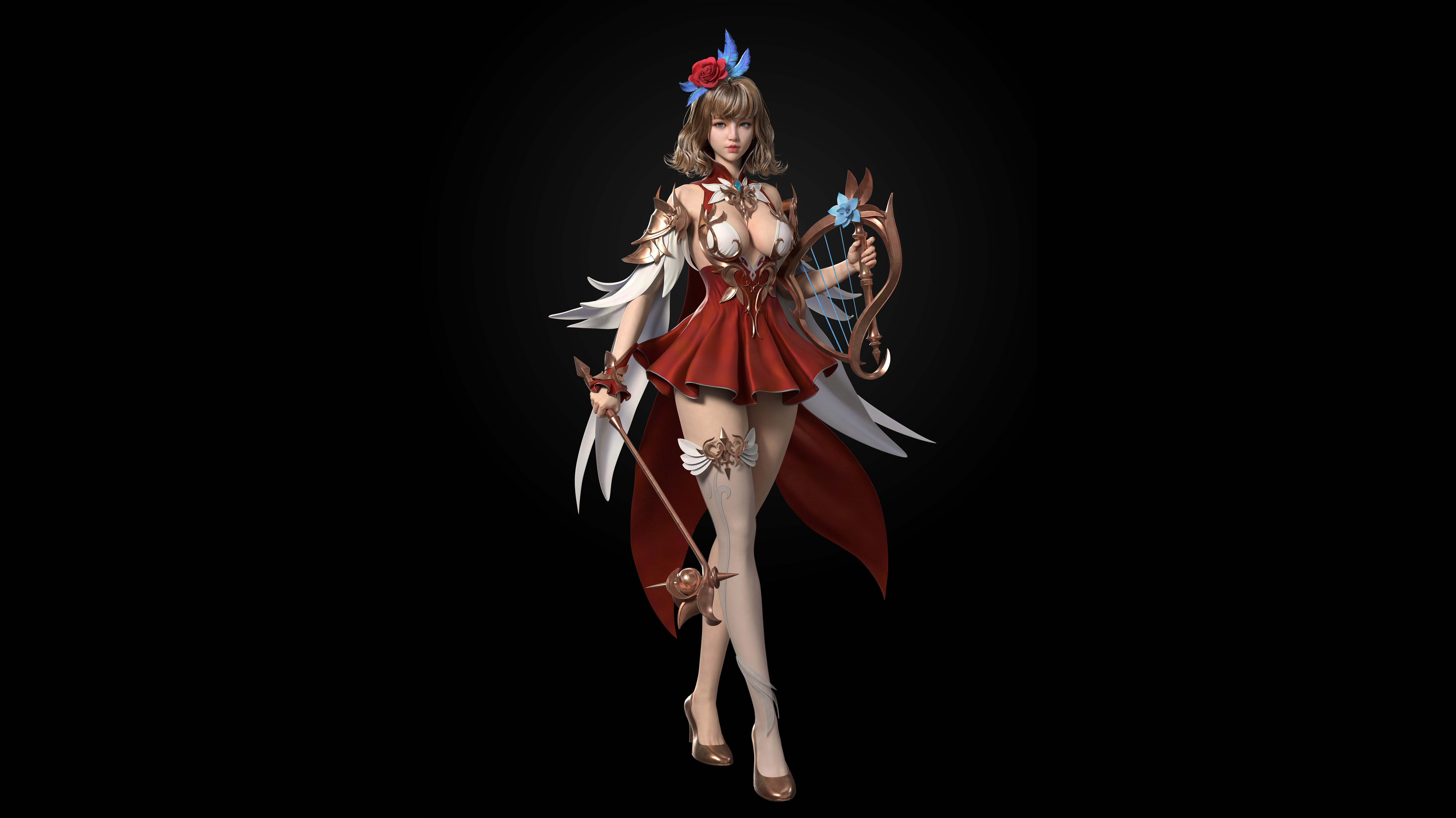 Woman with Harp and Staff from Aion HD Wallpaper