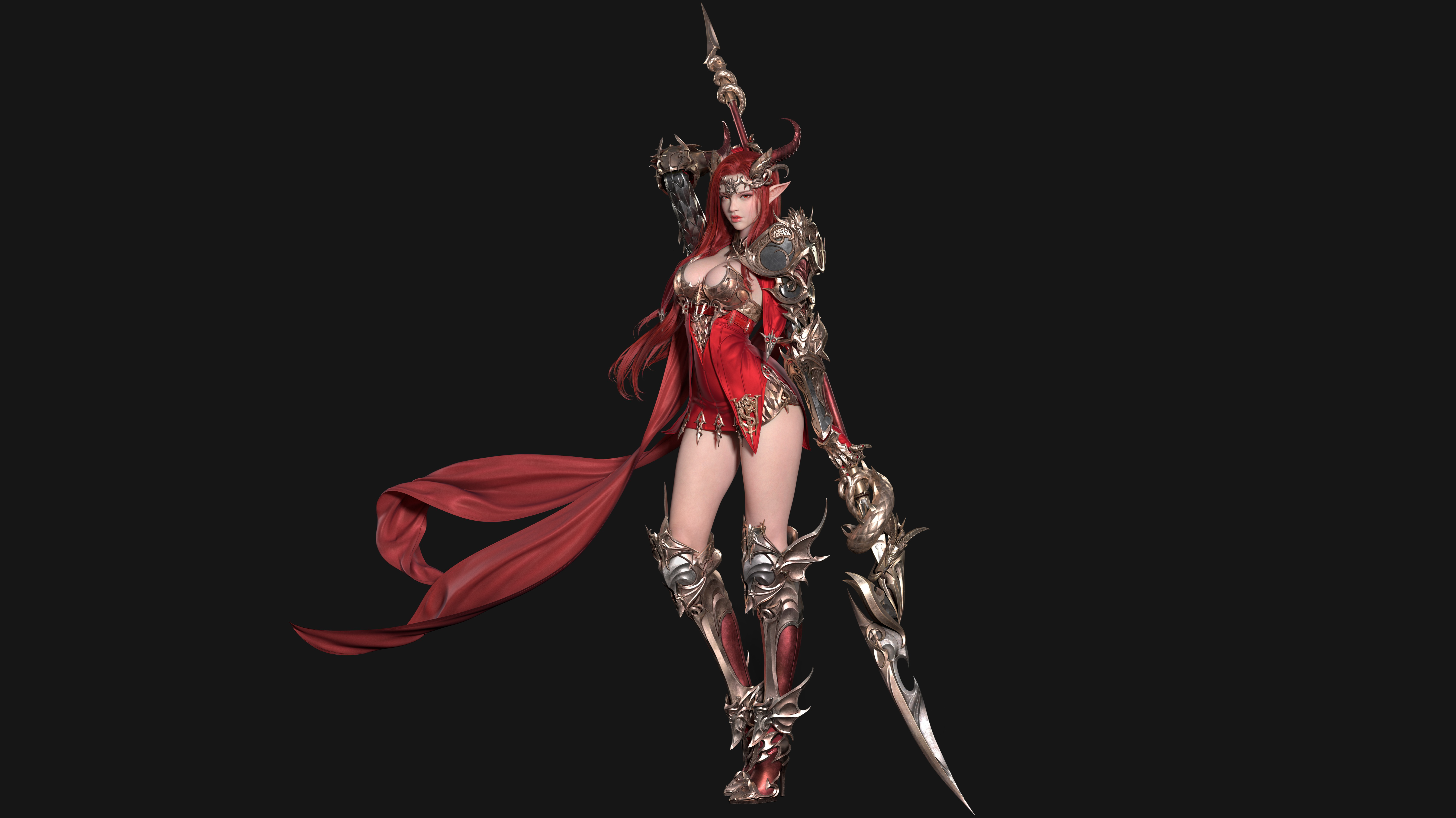 Redhead warrior with horns and spear from League of Angels HD Wallpaper