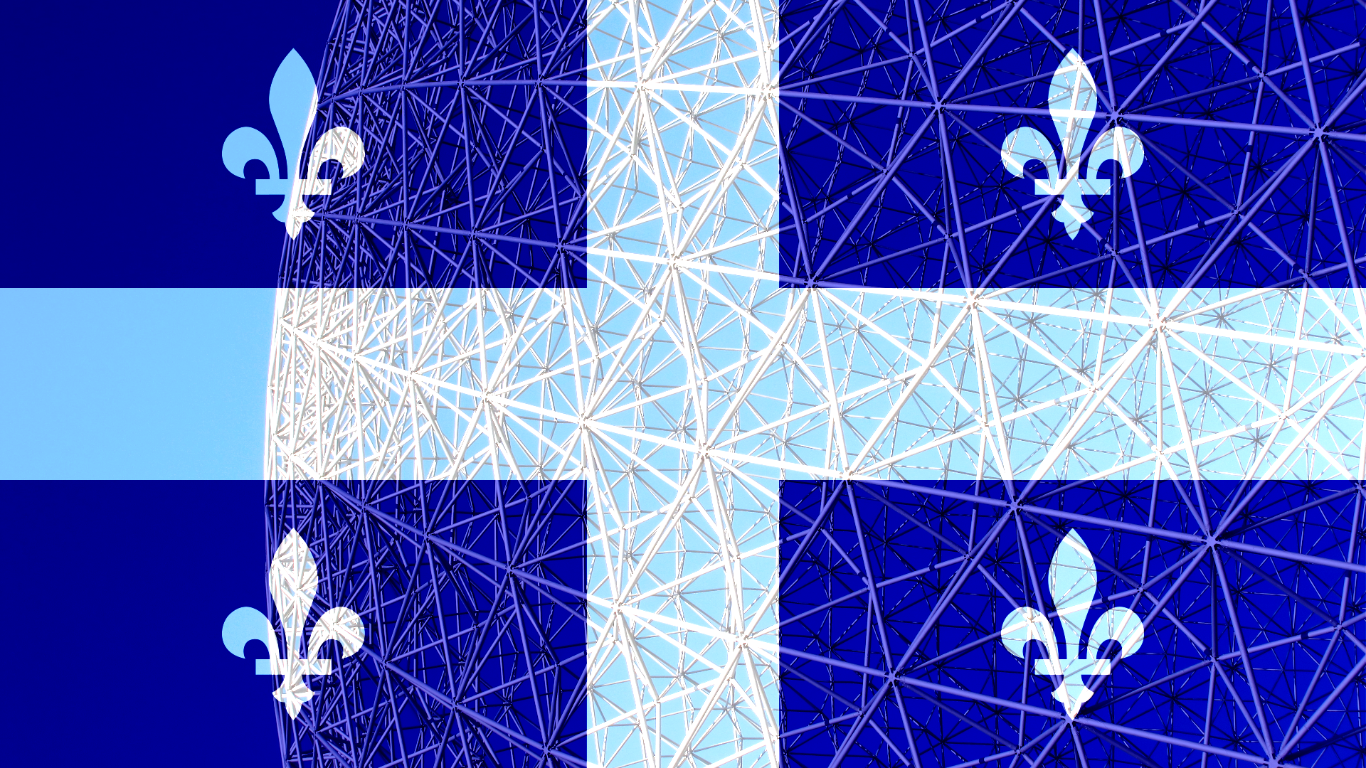 Quebec flag superimposed on Montreal Biosphere structure HD Wallpaper