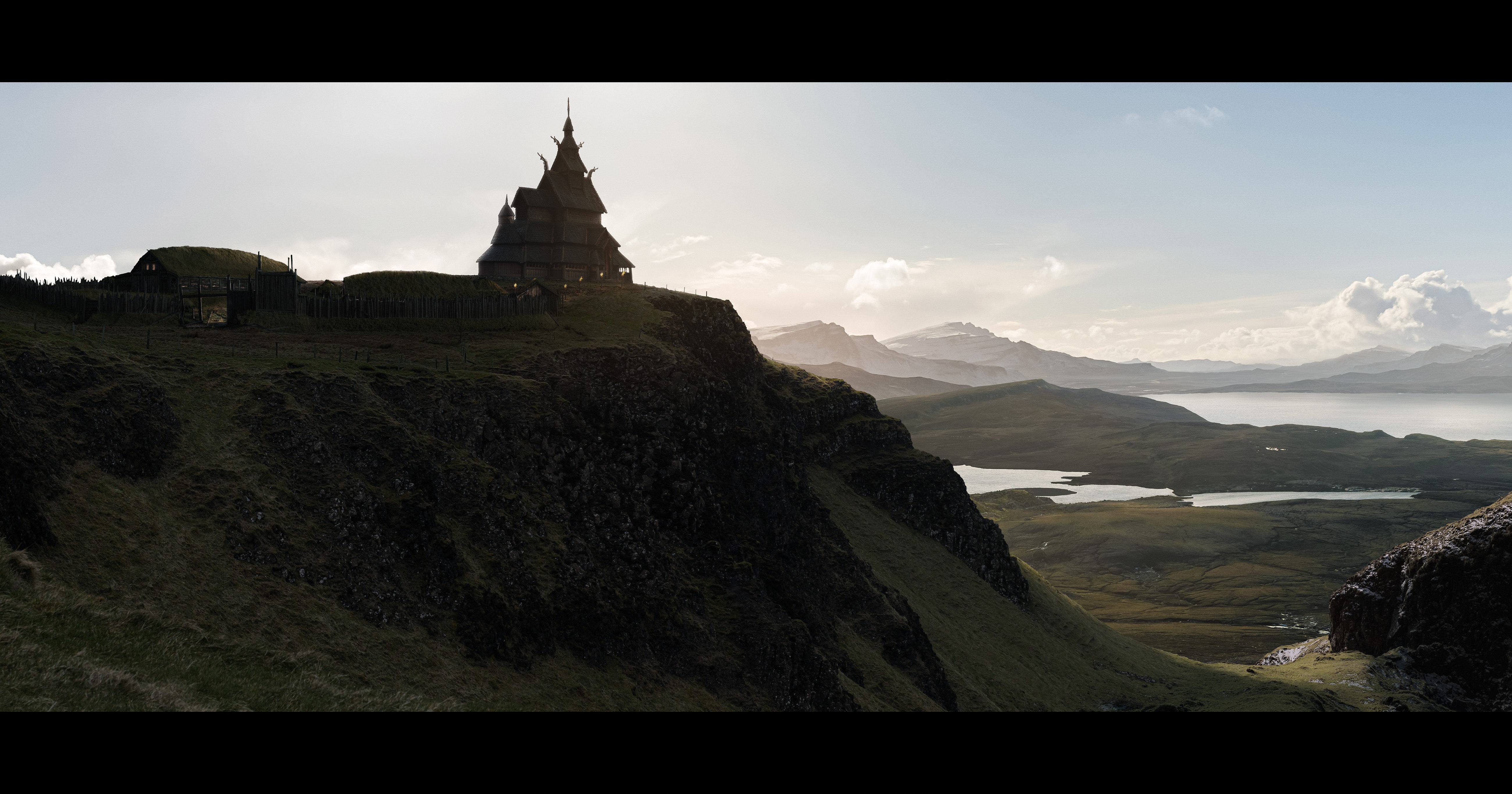 4K Viking Temple Landscape Matte Painting HD Wallpaper