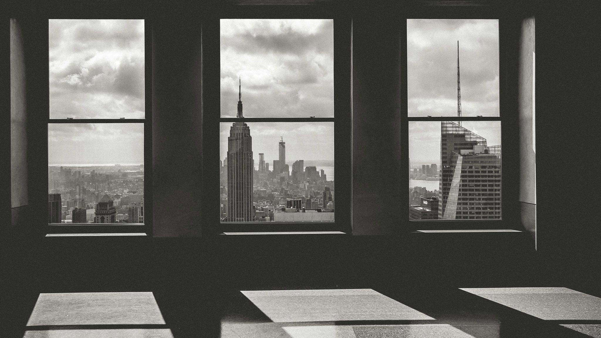 New York City cityscape viewed through windows HD Wallpaper