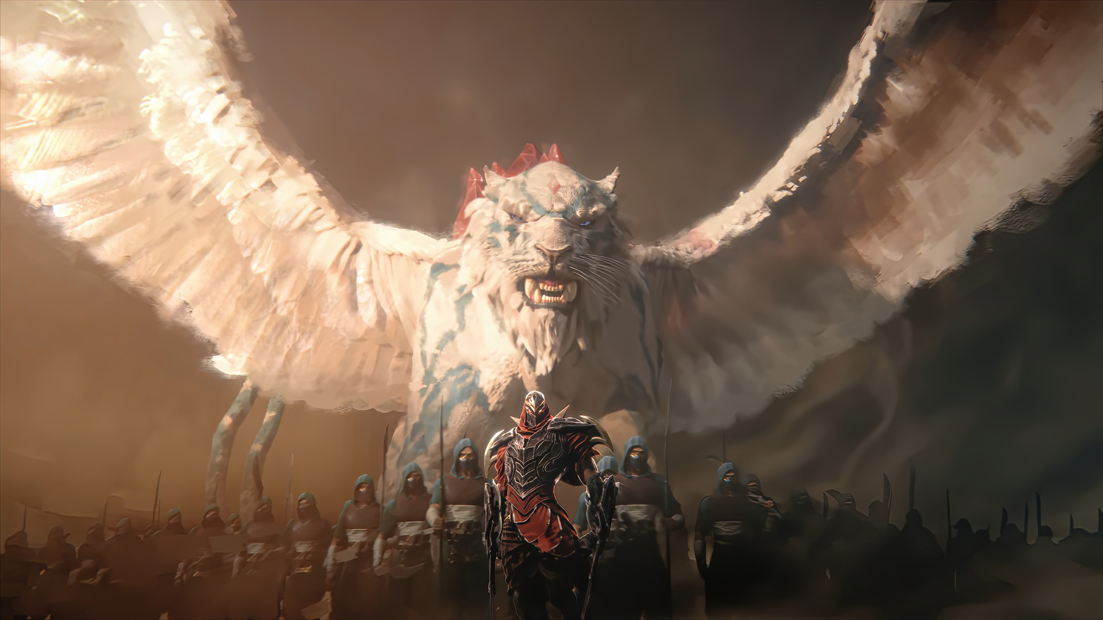 White winged tiger and armored warrior from Legends of Runeterra HD Wallpaper