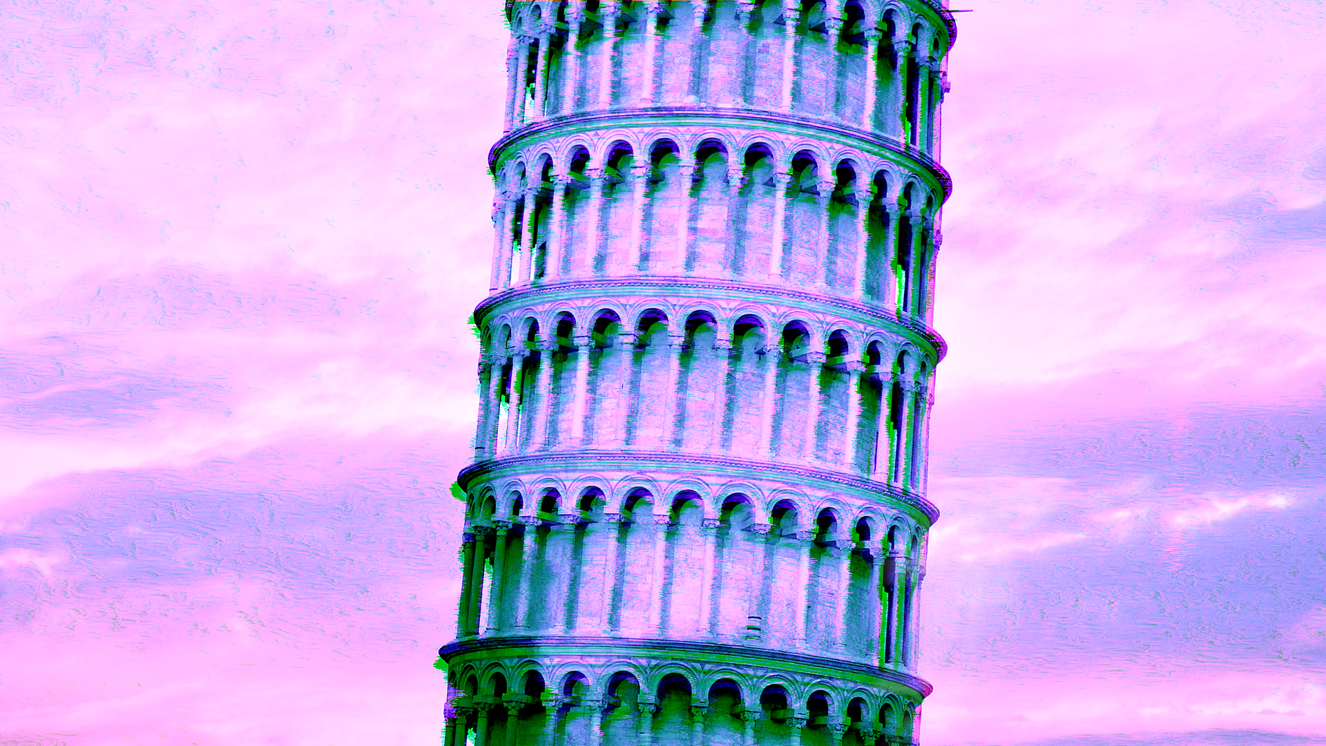The Leaning Tower of Pisa with Psychedelic Glitch Art Effect HD Wallpaper