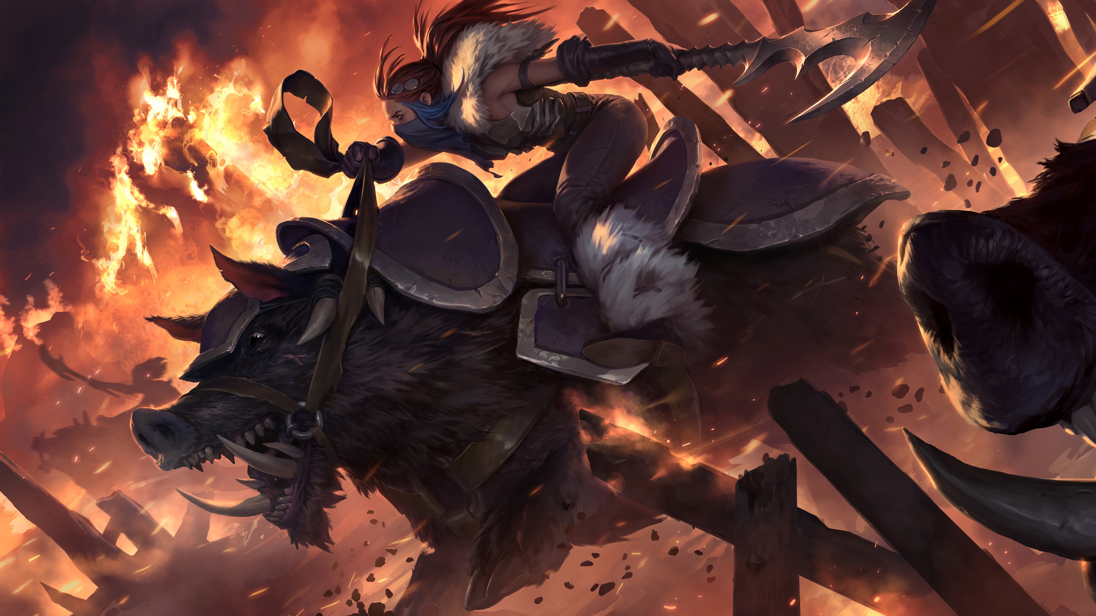 Sejuani from League of Legends riding a boar HD Wallpaper