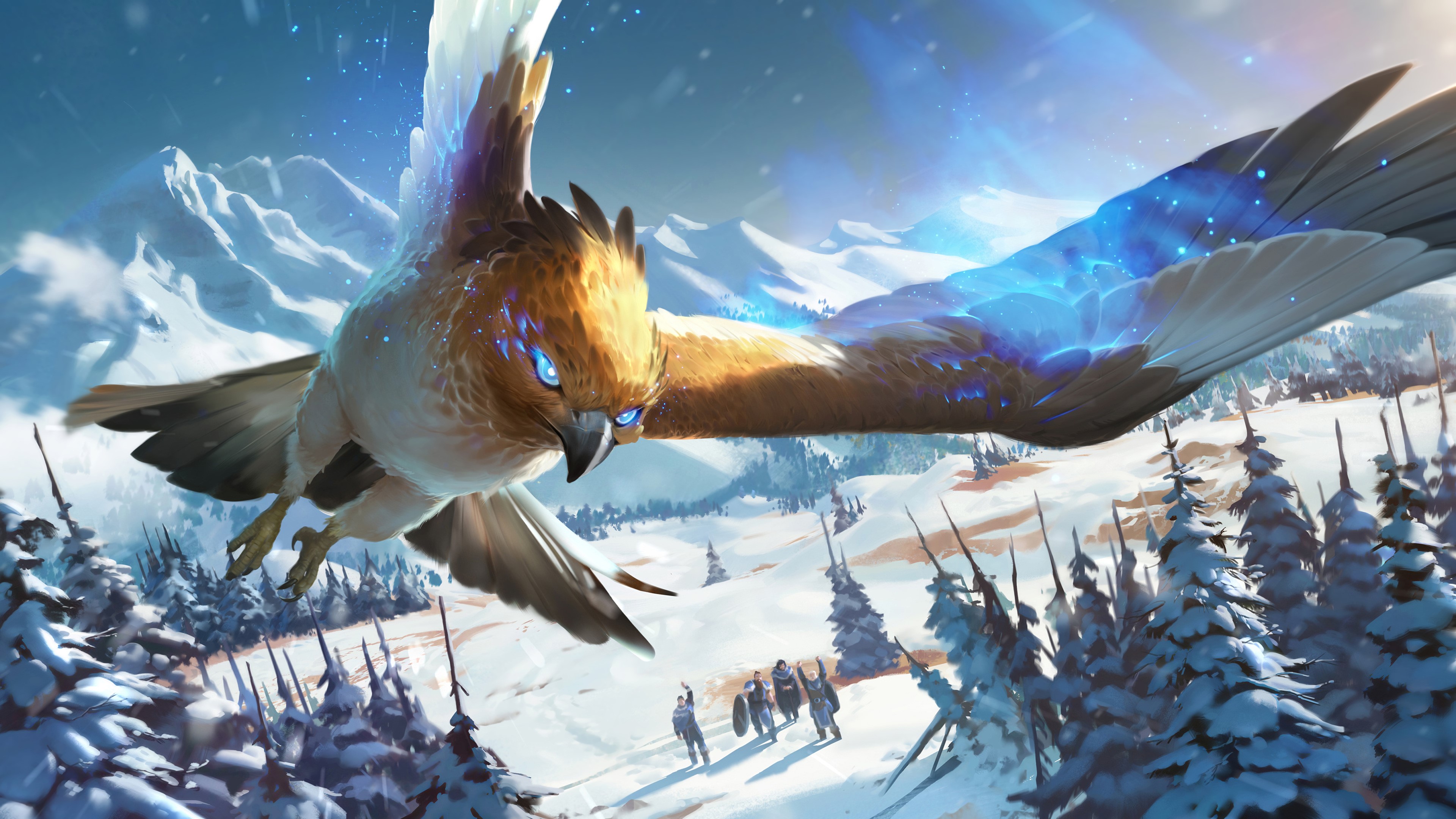 4K League of Legends fantasy art of a bird in snow HD Wallpaper