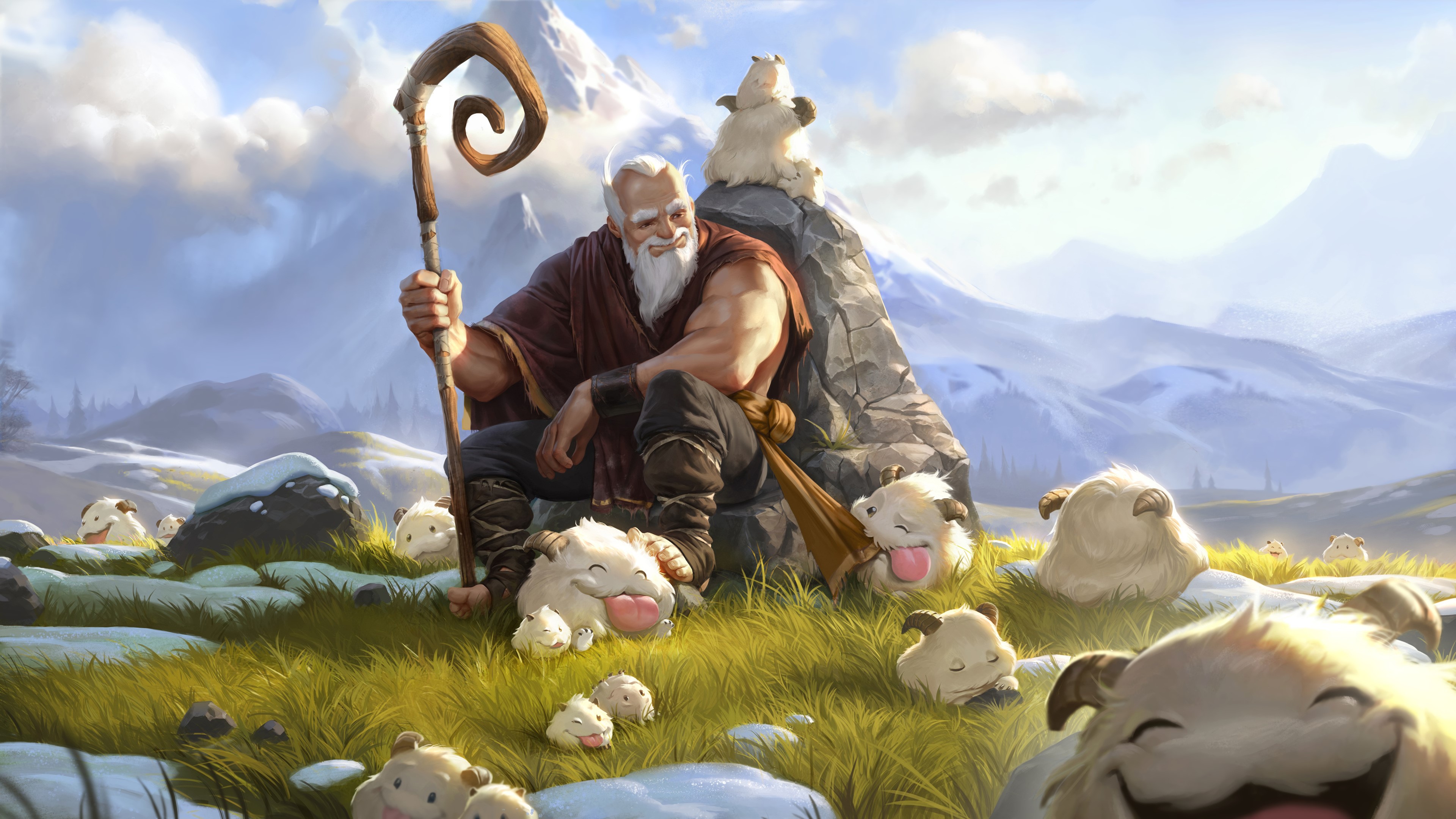 4K League of Legends: Poros and a Shepherd in Snowy Mountains HD Wallpaper