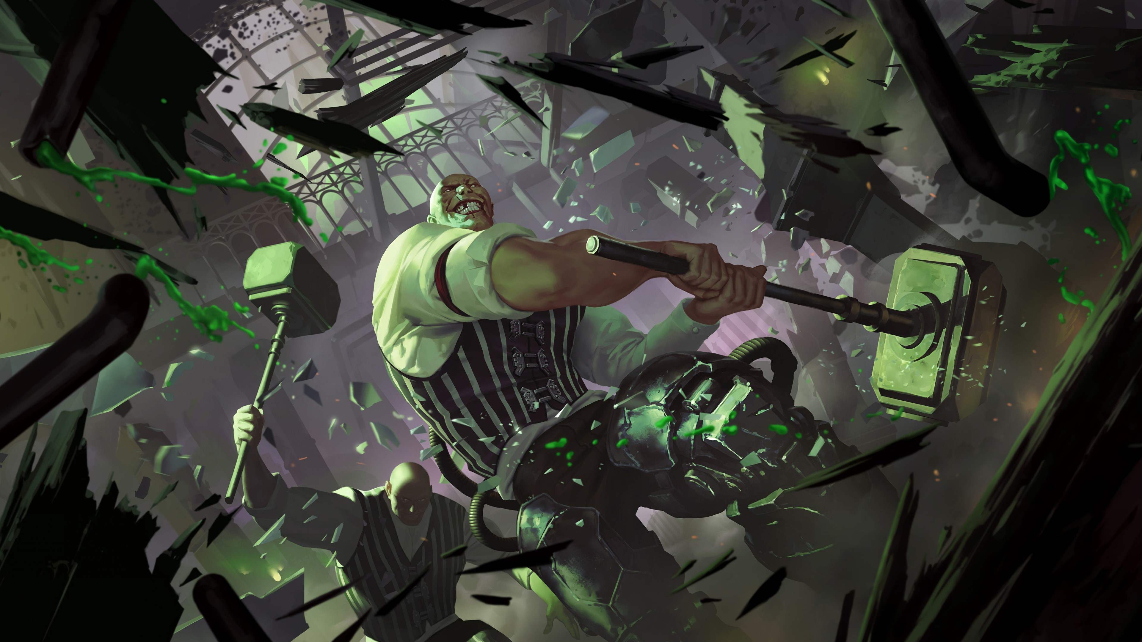 4K League of Legends: Urgot smashing through a building HD Wallpaper