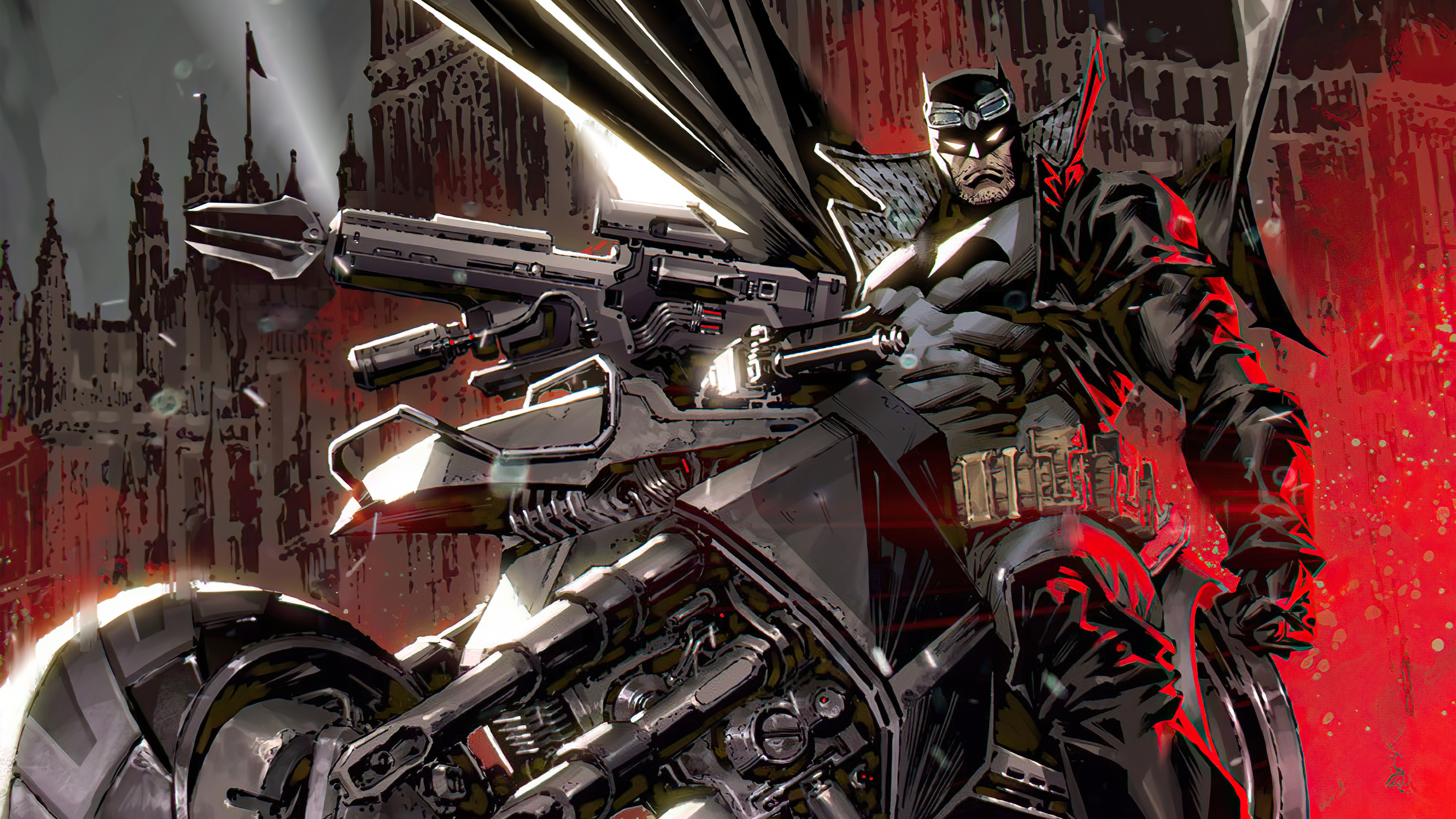 Batman on a Motorcycle with a Large Weapon HD Wallpaper