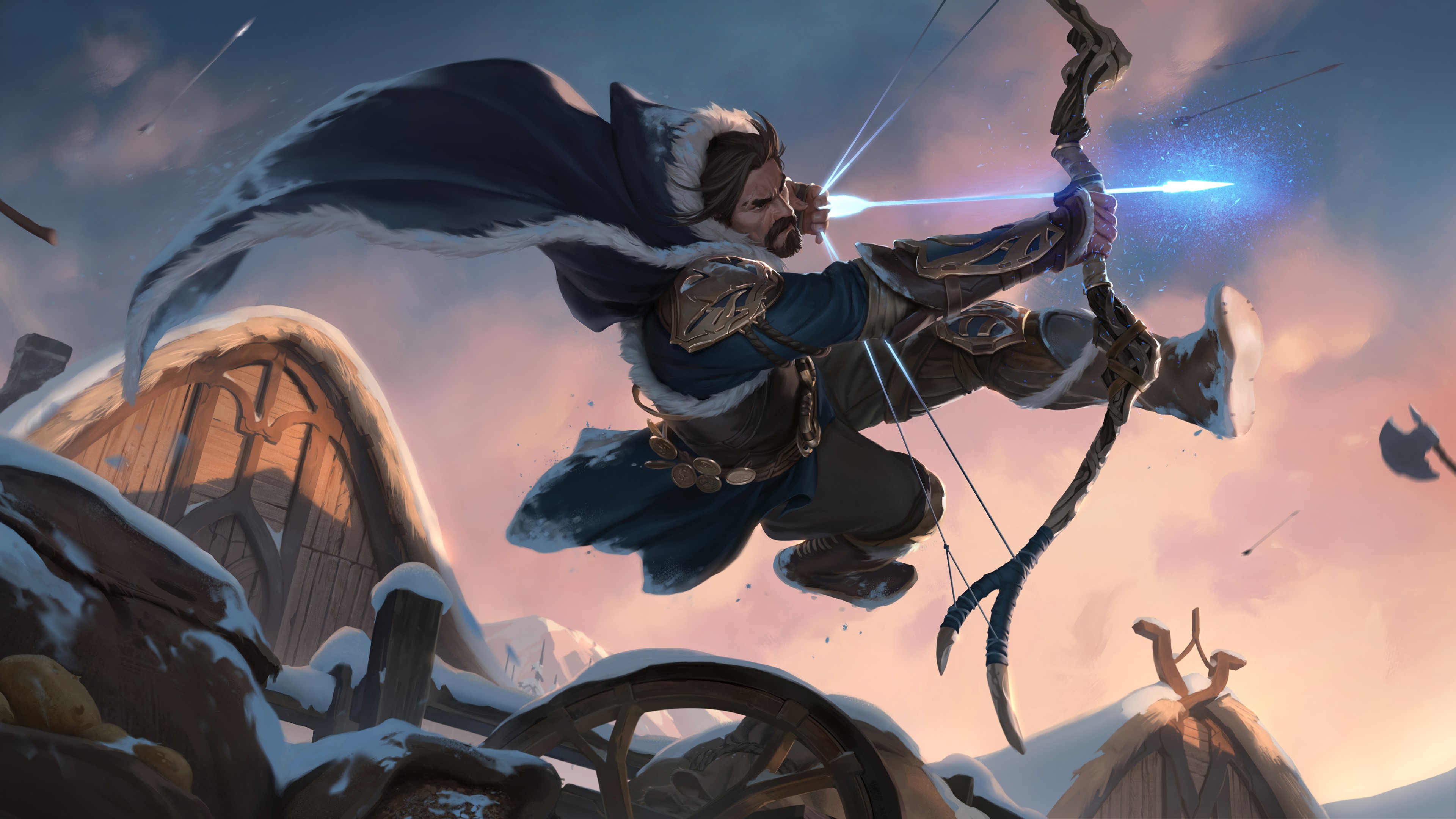 Archer from League of Legends in a snowy village HD Wallpaper