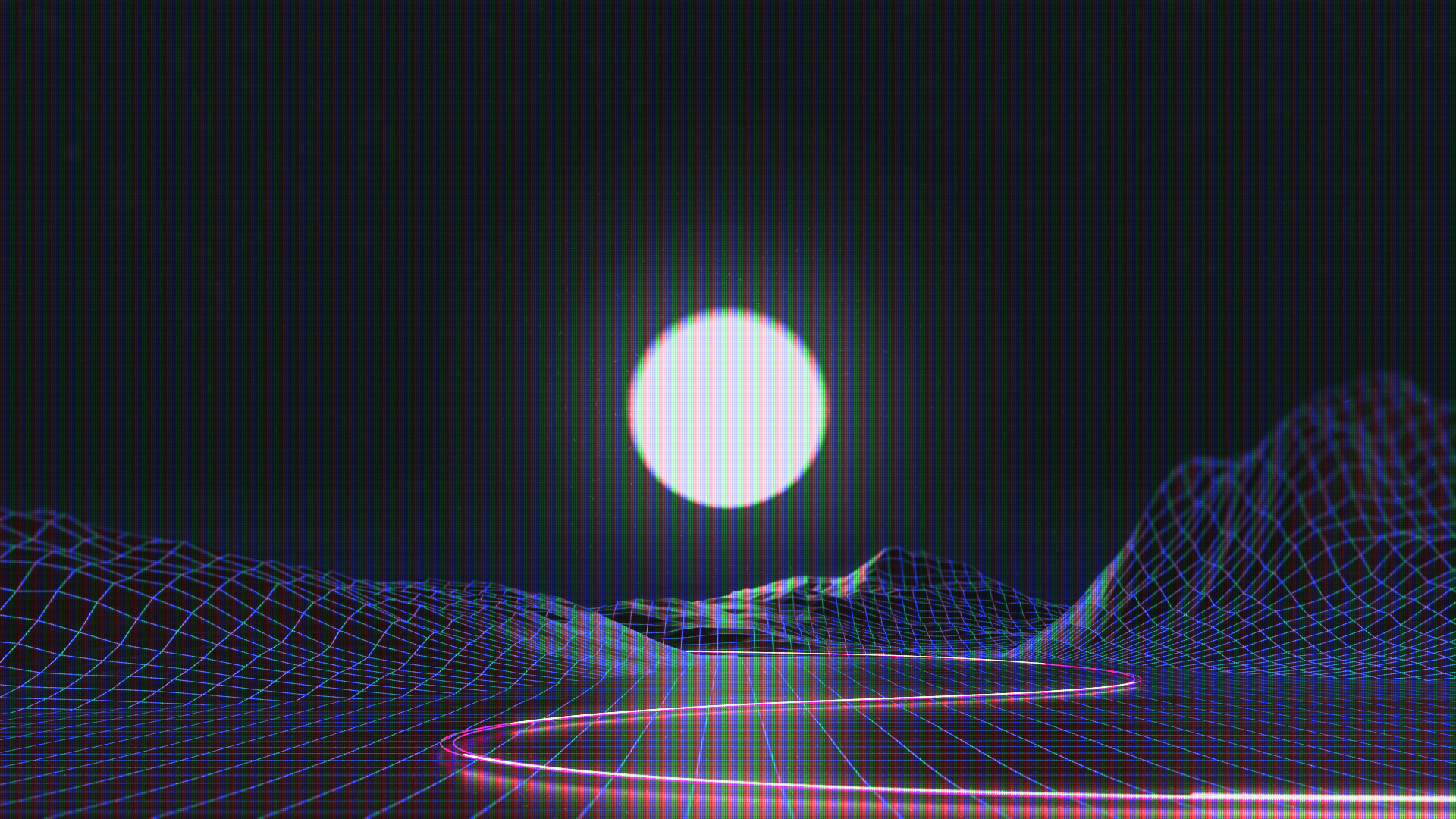 Retro Grid Landscape with Moon and Neon Road HD Wallpaper