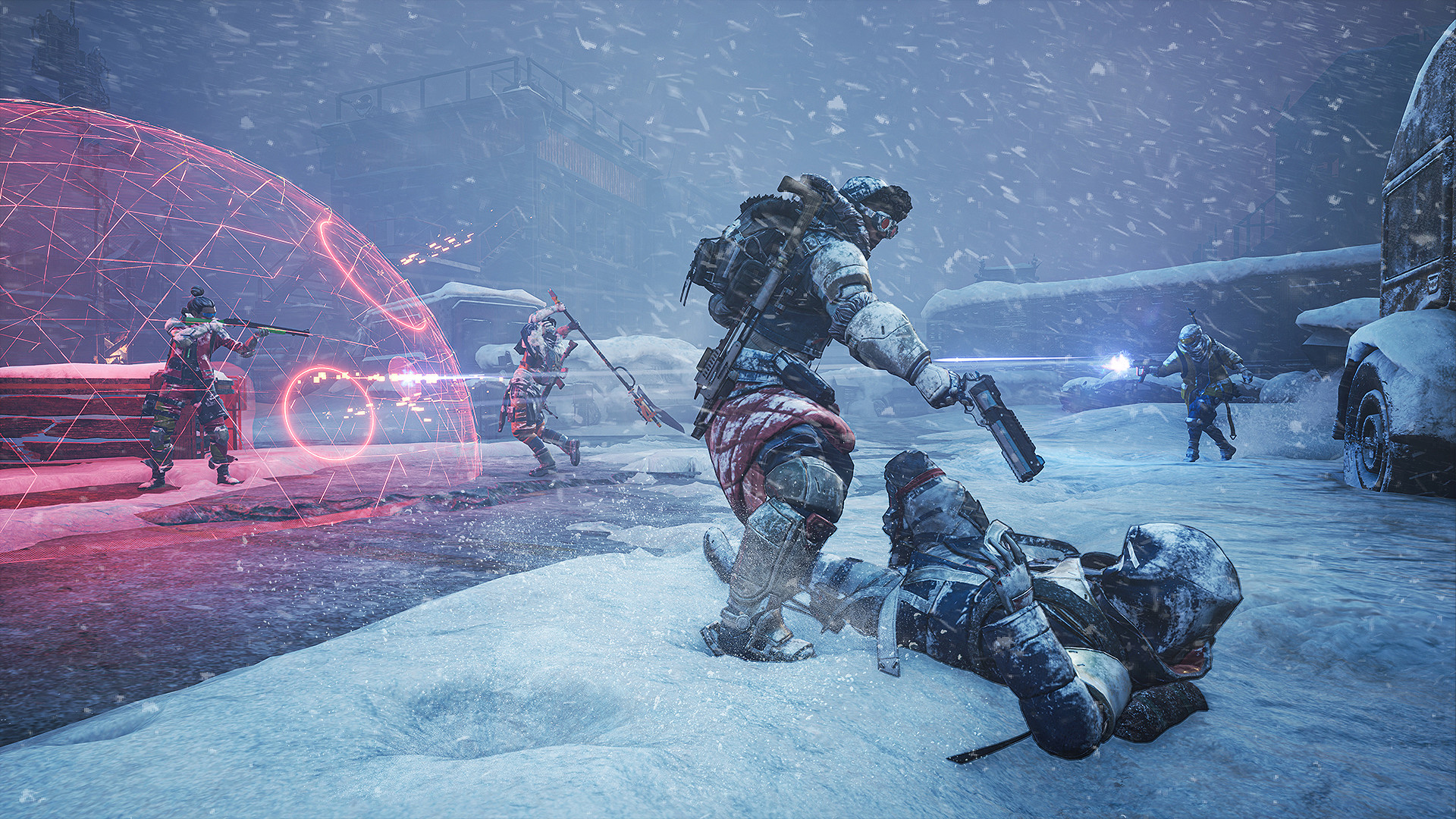Scavengers in a snowy battle HD Wallpaper