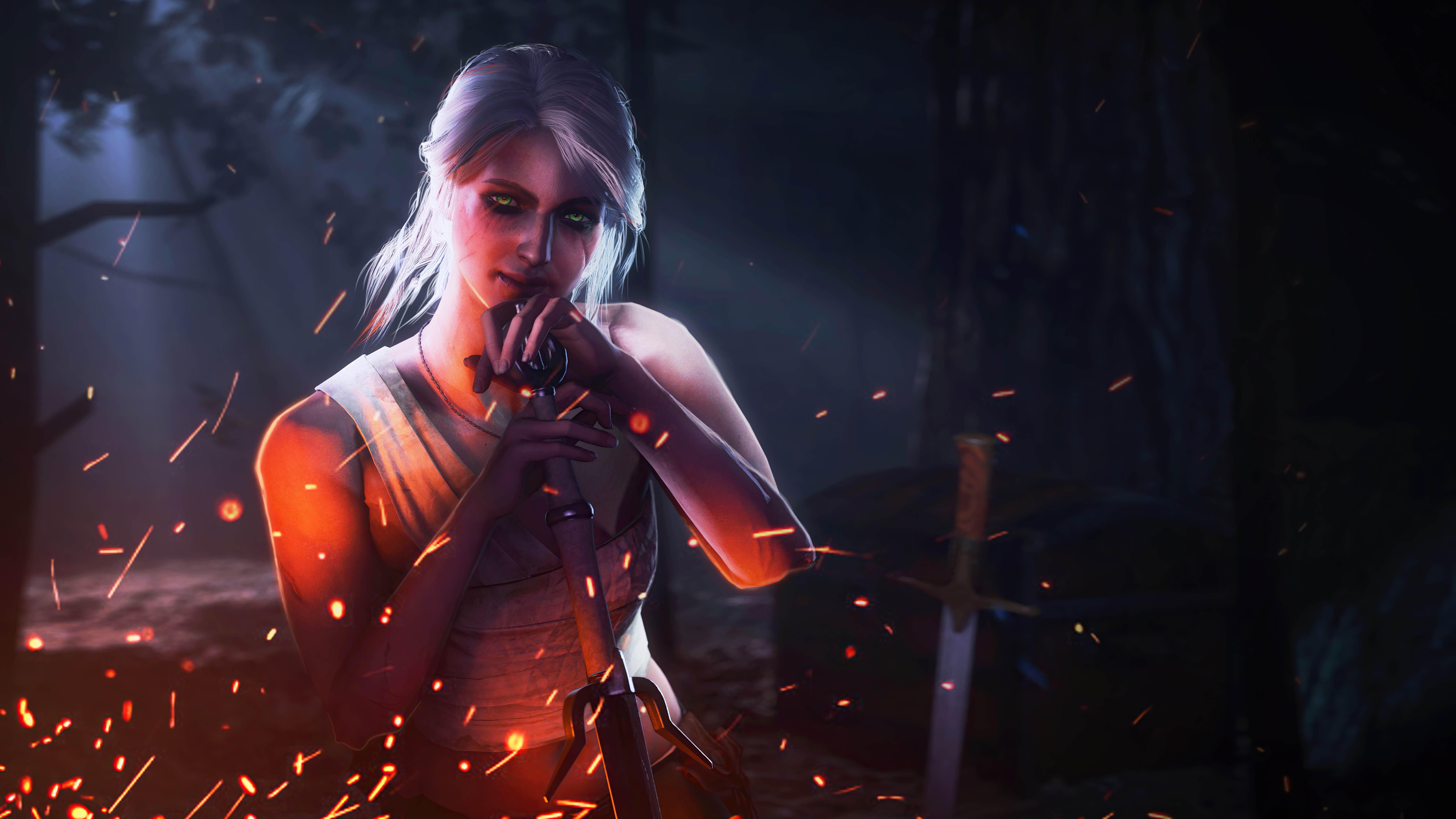 Ciri from The Witcher holding a sword HD Wallpaper