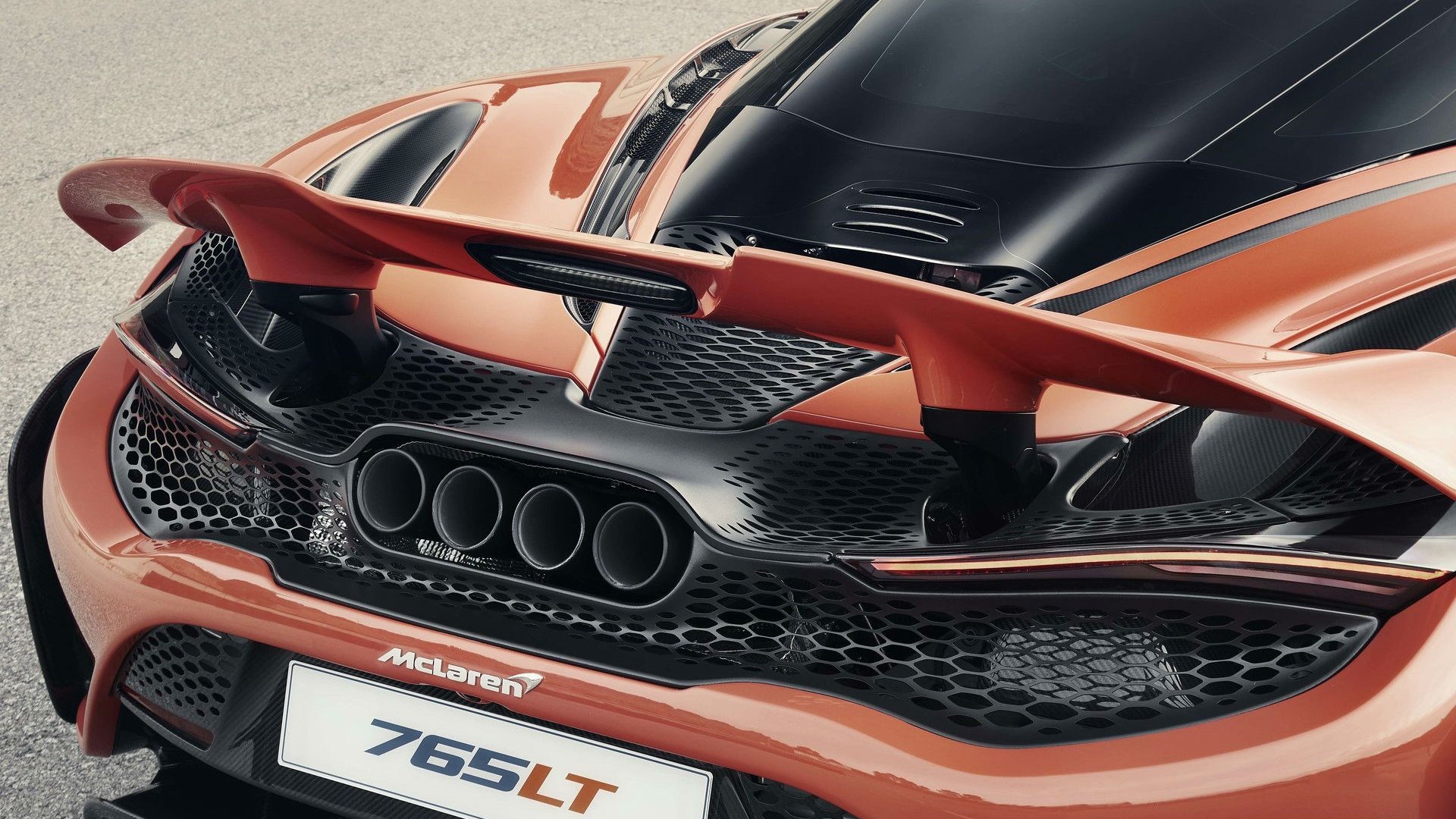 McLaren 765LT rear view with quad exhaust HD Wallpaper