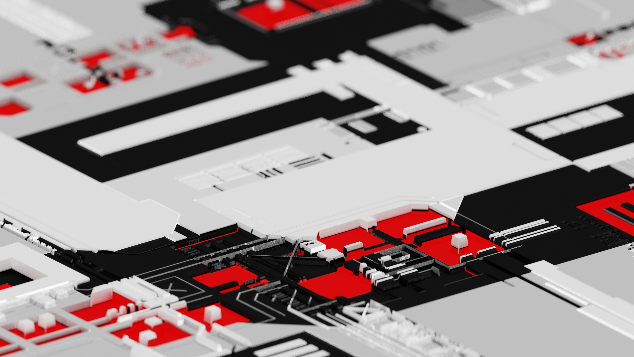 Abstract circuit board with red and white elements HD Wallpaper