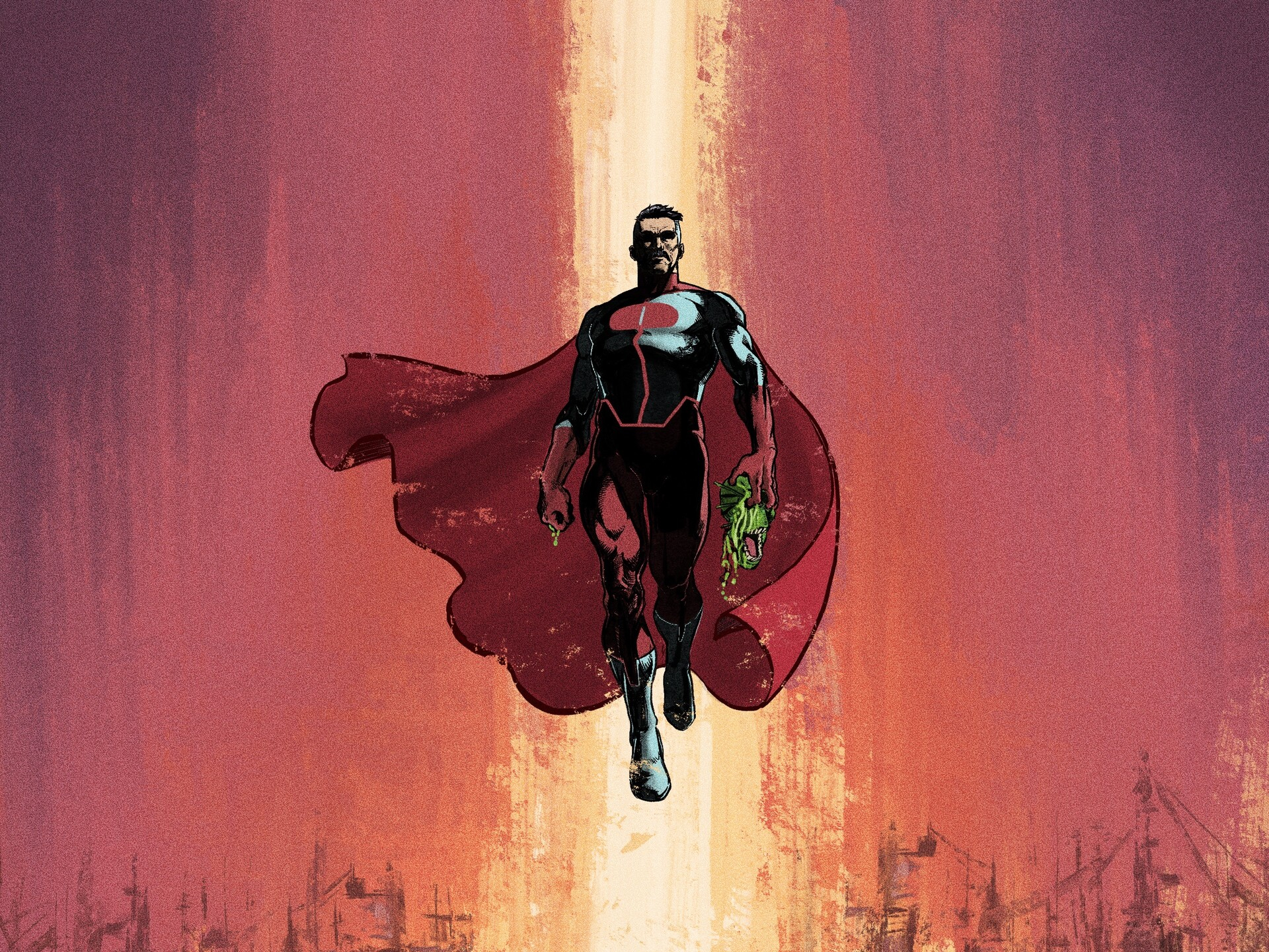 Omni-Man holding a green creature HD Wallpaper