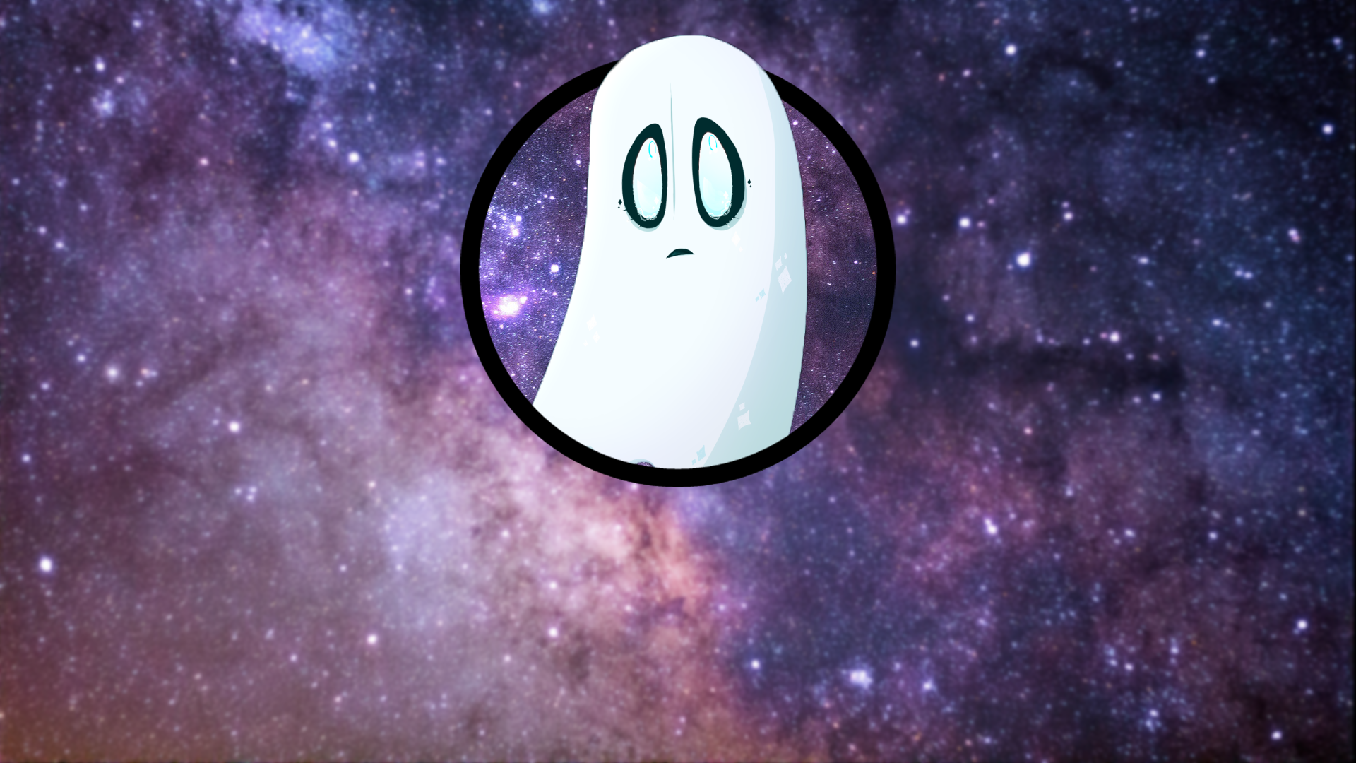 Ghost in a circle against a galaxy background HD Wallpaper
