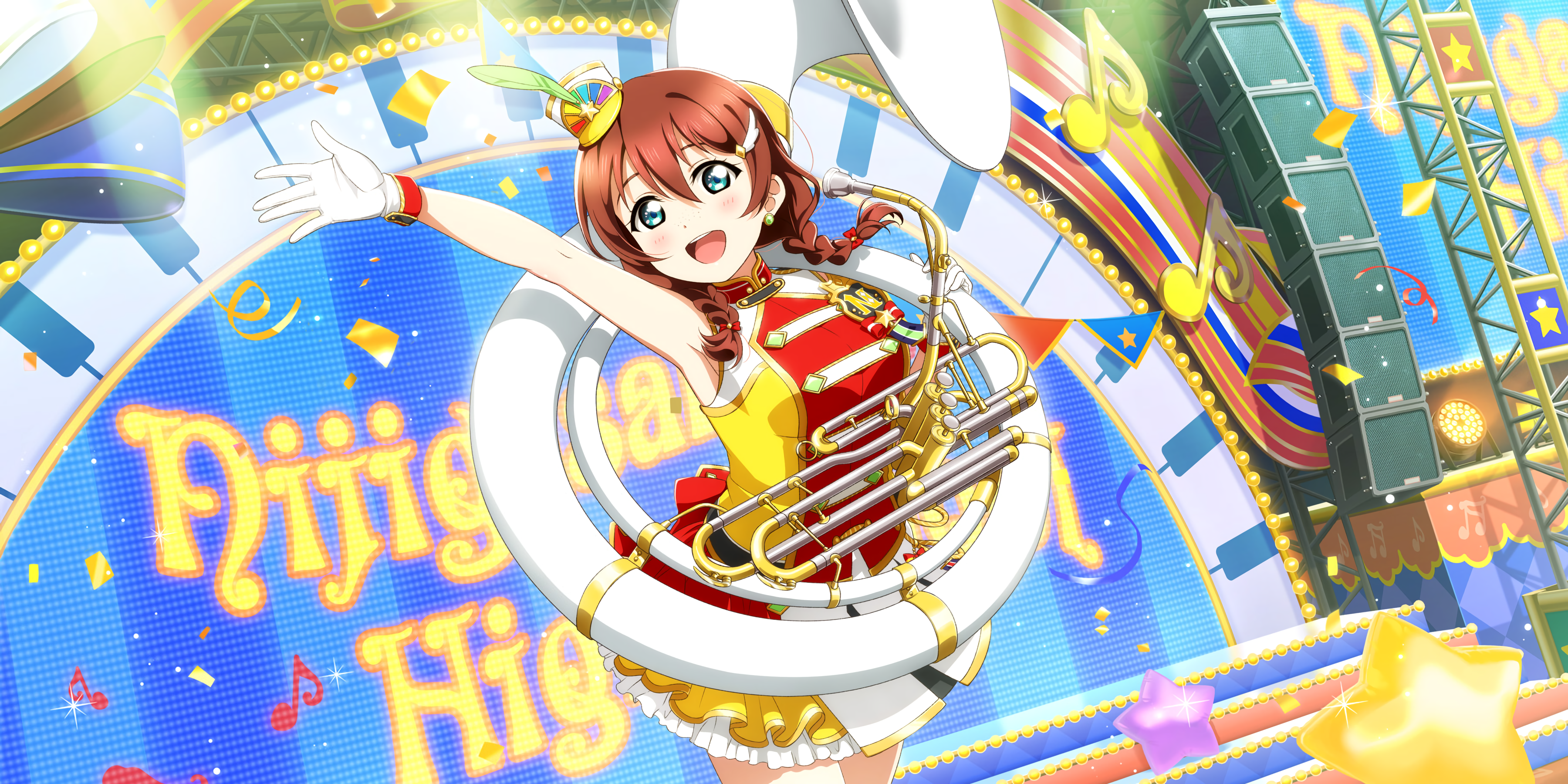 Emma Verde from Love Live! Sunshine playing a sousaphone HD Wallpaper